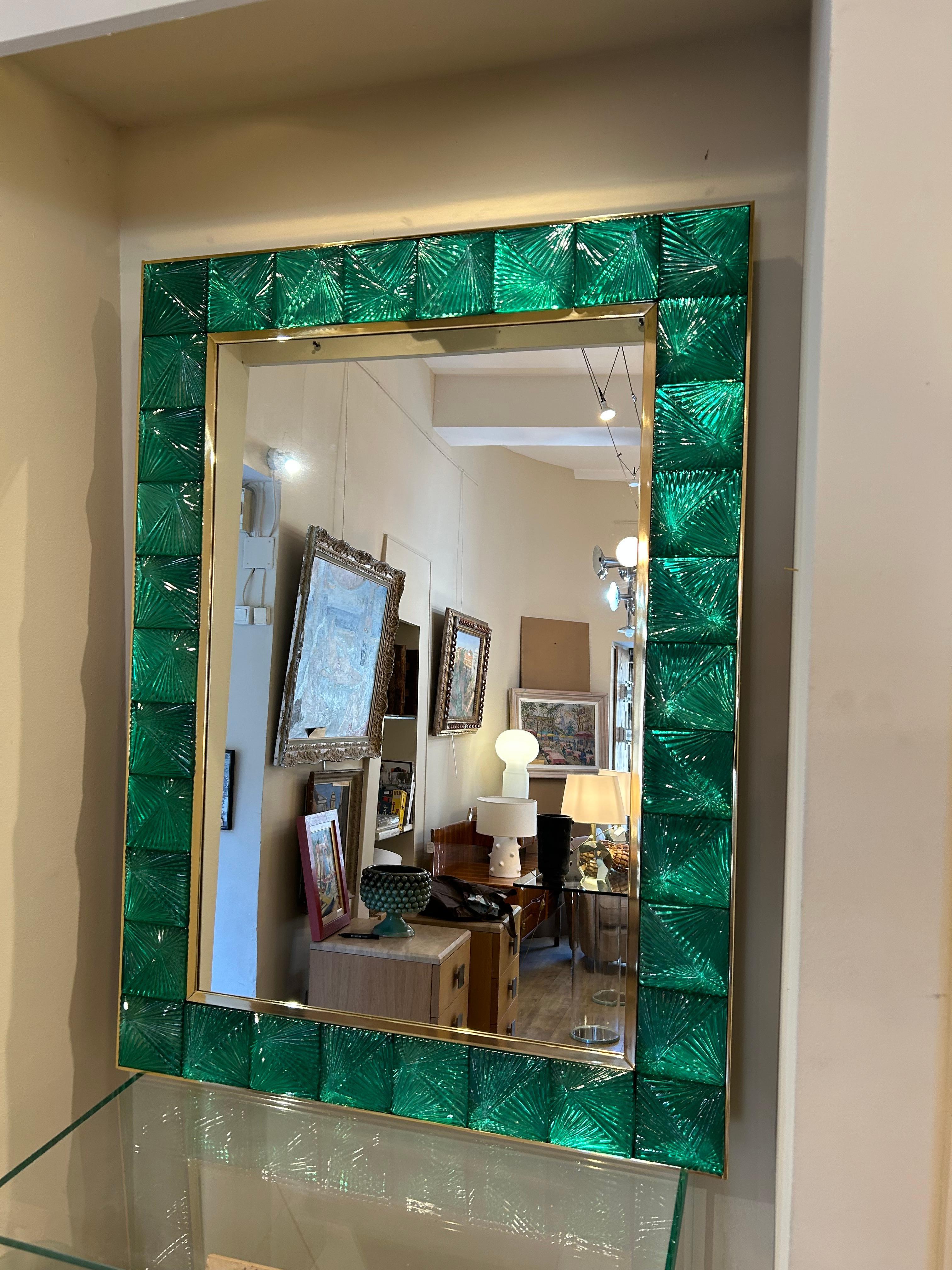 italien Miroir de Murano, vert émeraude, XXe siècle en vente