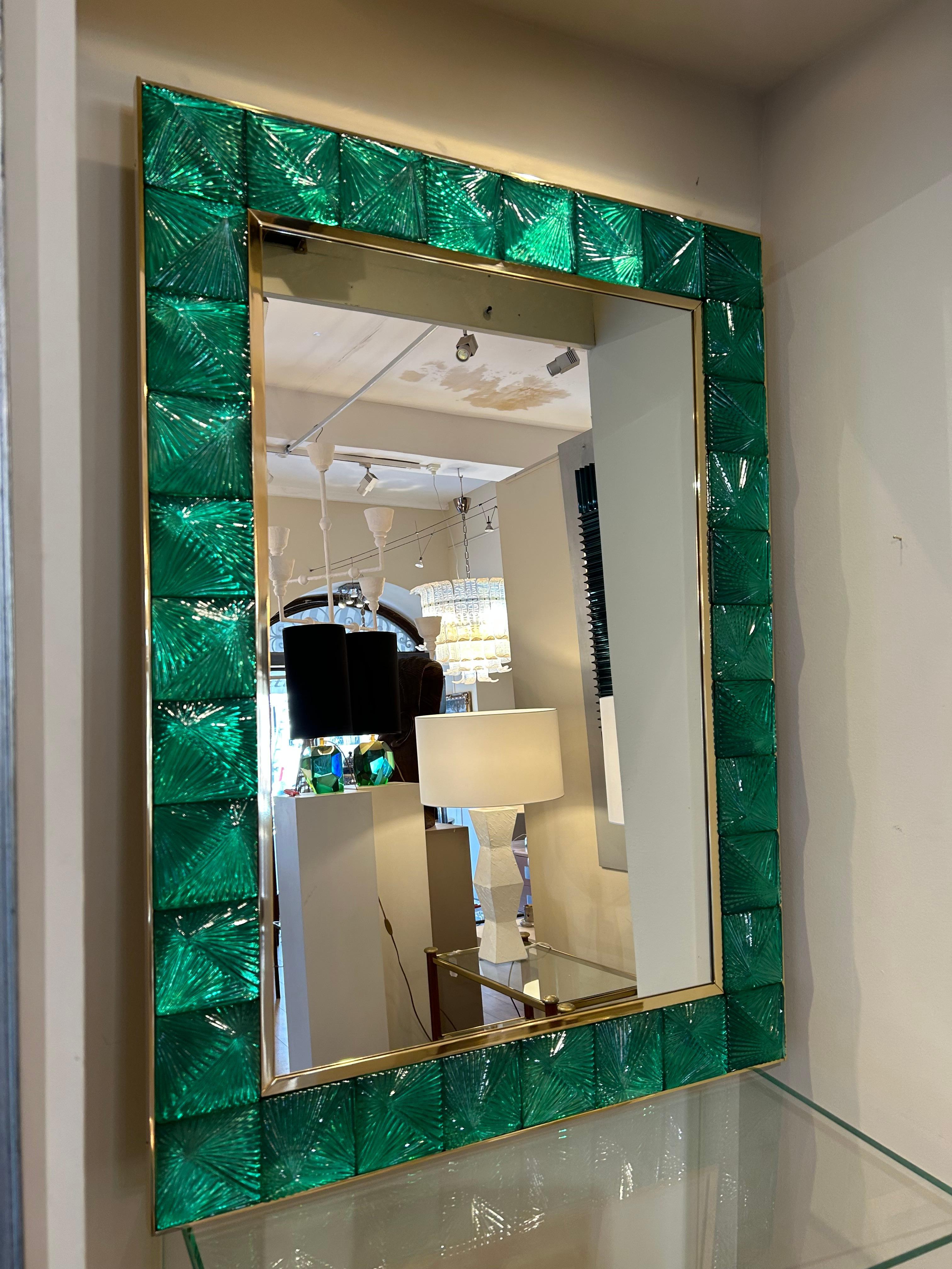 Miroir de Murano, vert émeraude, XXe siècle Excellent état - En vente à Nice, FR