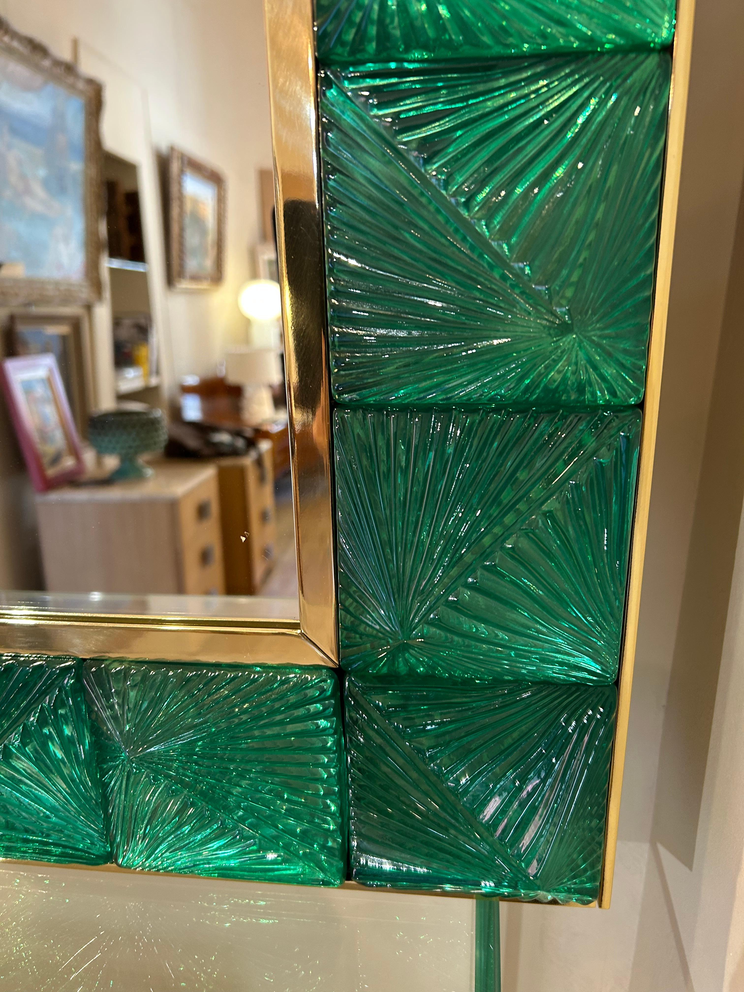 XXIe siècle et contemporain Miroir de Murano, vert émeraude, XXe siècle en vente
