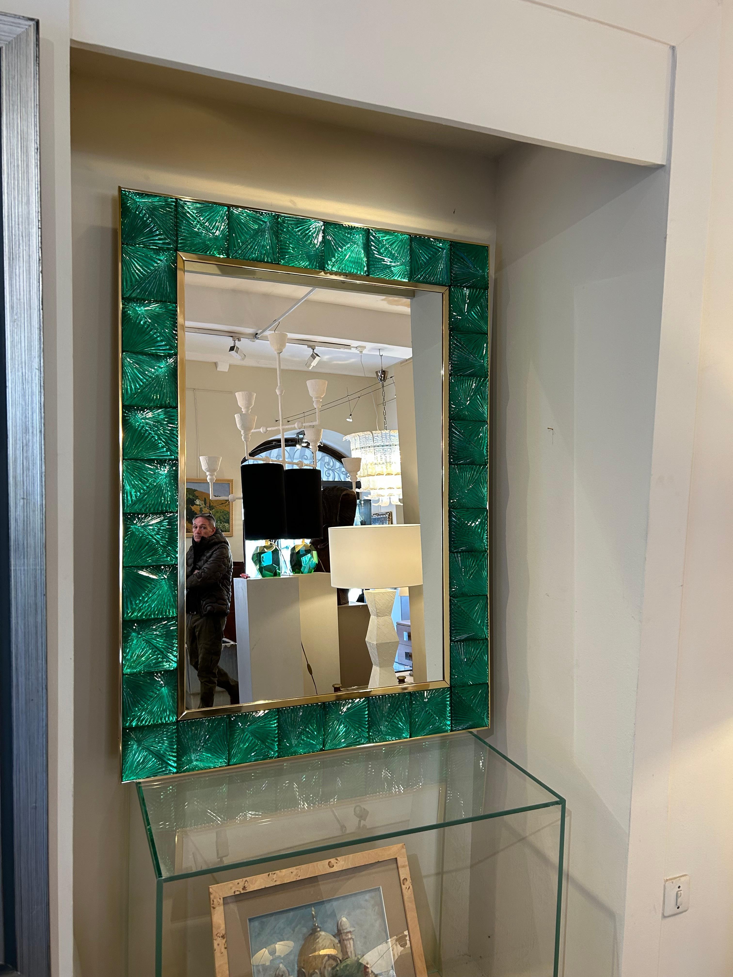 Verre de Murano Miroir de Murano, vert émeraude, XXe siècle en vente