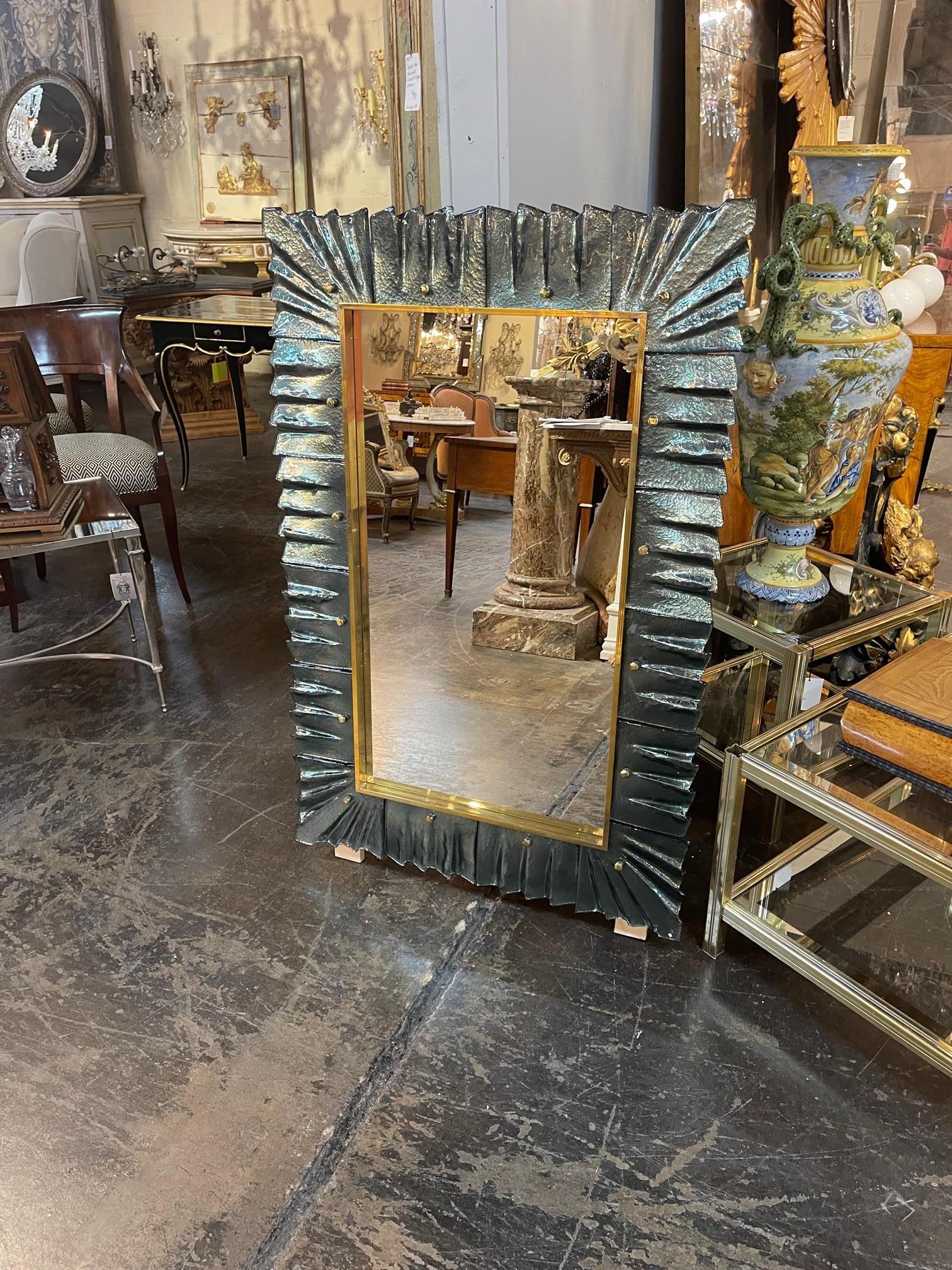 Contemporary Murano Mirror in Fontana Green For Sale