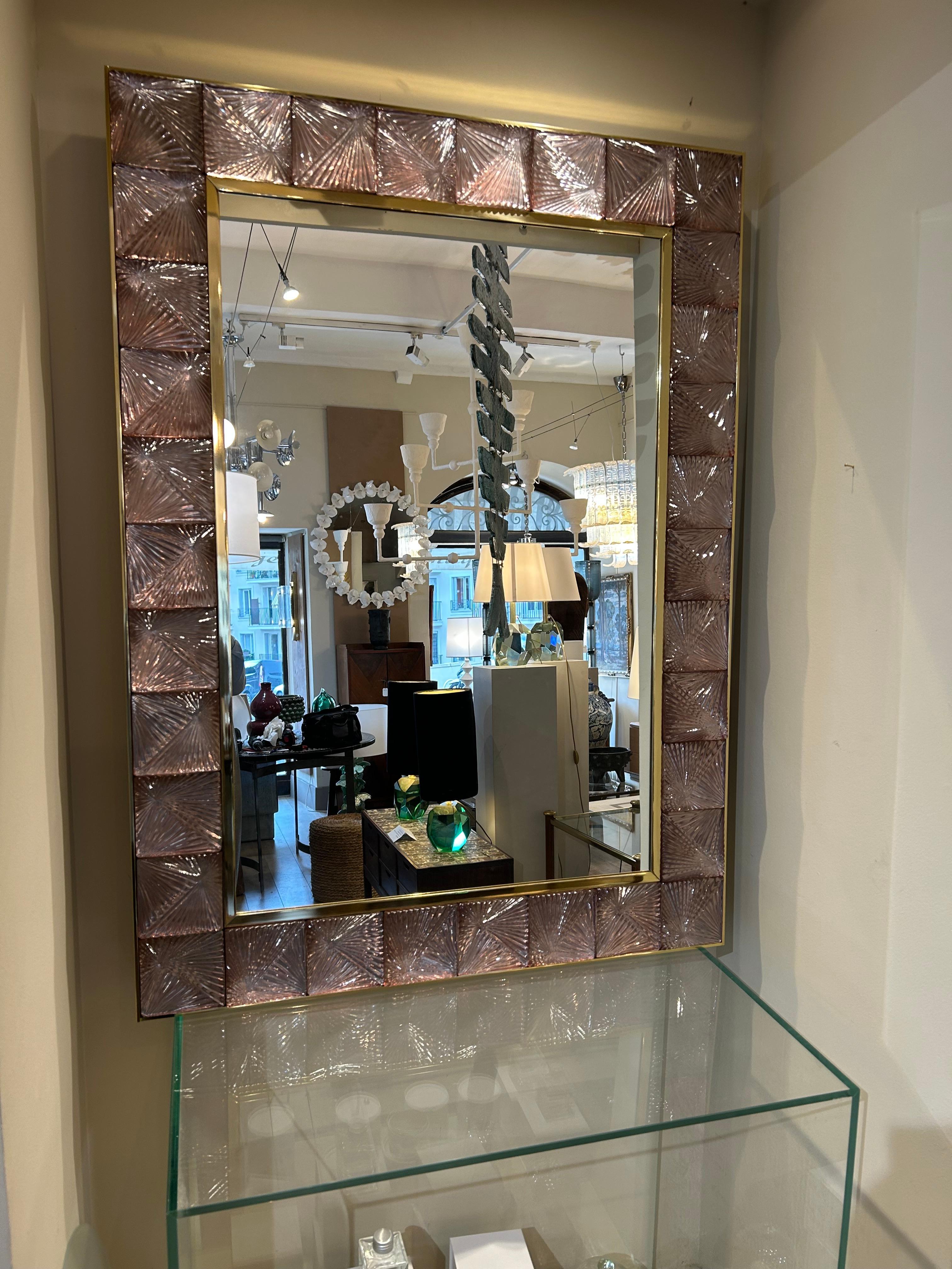 Murano Mirror, Modernist, Mauve In Excellent Condition For Sale In Nice, FR