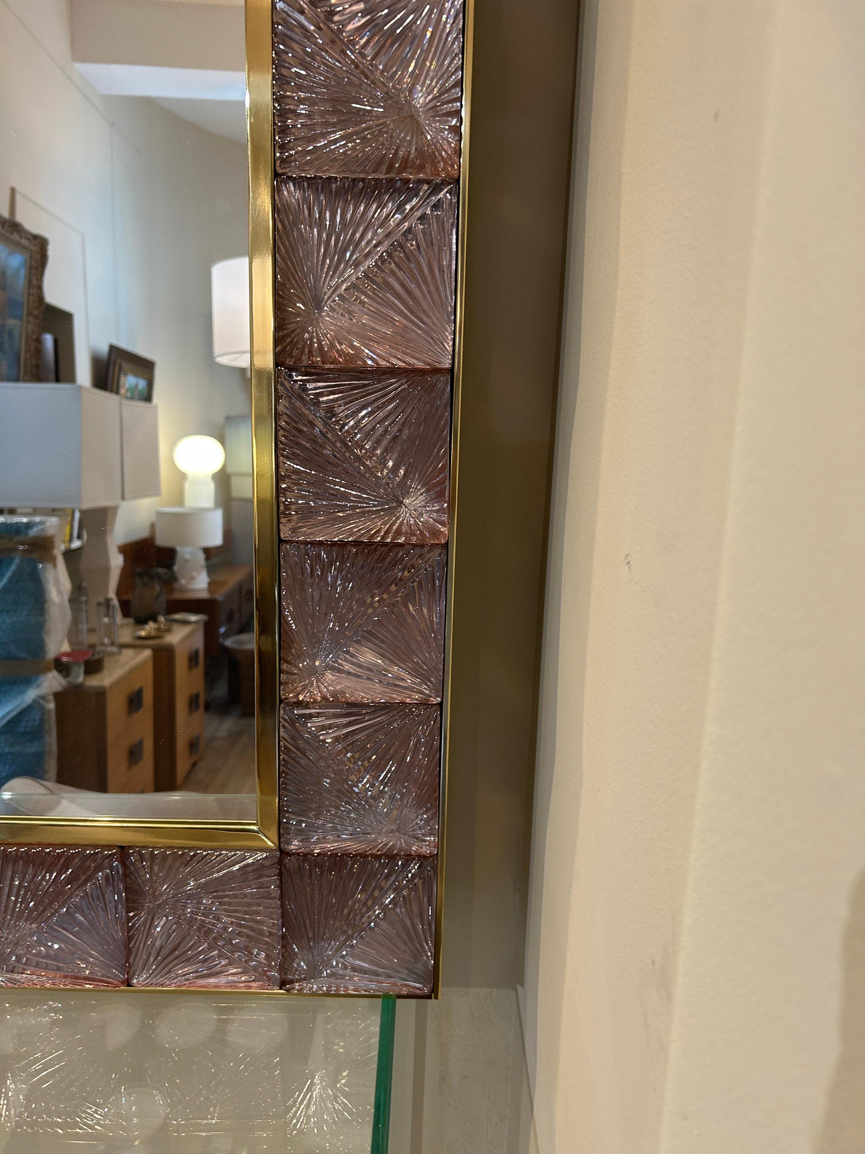 Art Glass Murano Mirror, Modernist, Mauve For Sale