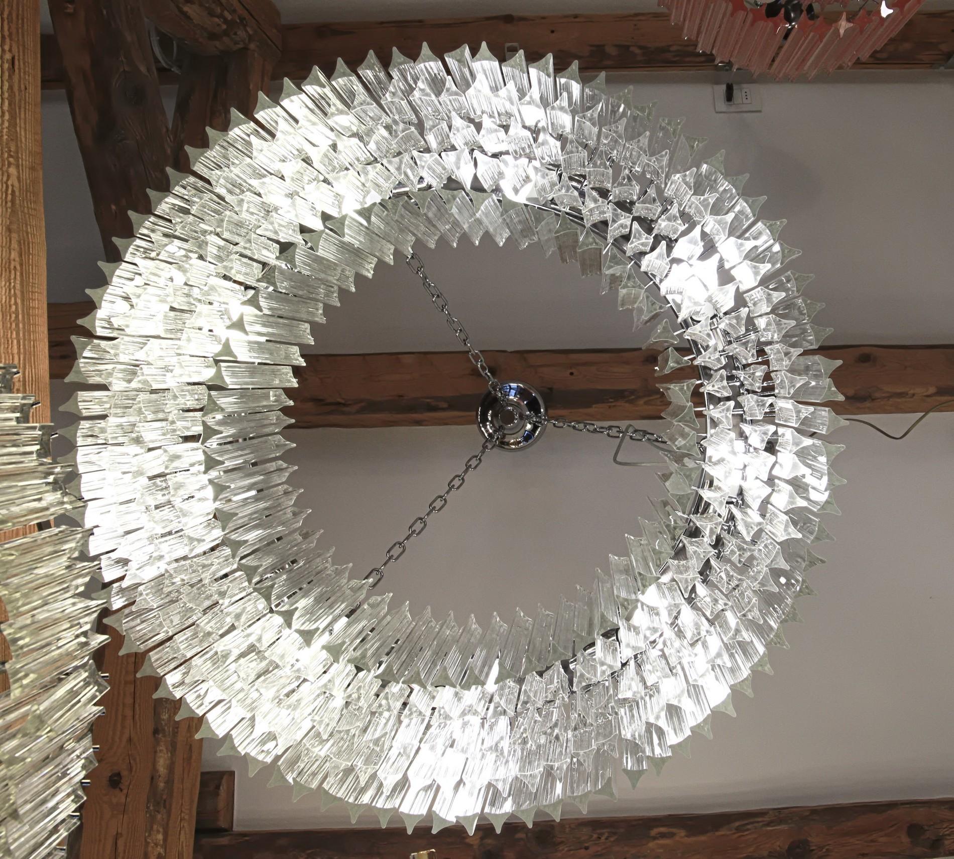 Murano Modernist Clear Glass Ring Triedri Chandelier, Kalmar, above 350 Elements In Good Condition In Tavarnelle val di Pesa, Florence