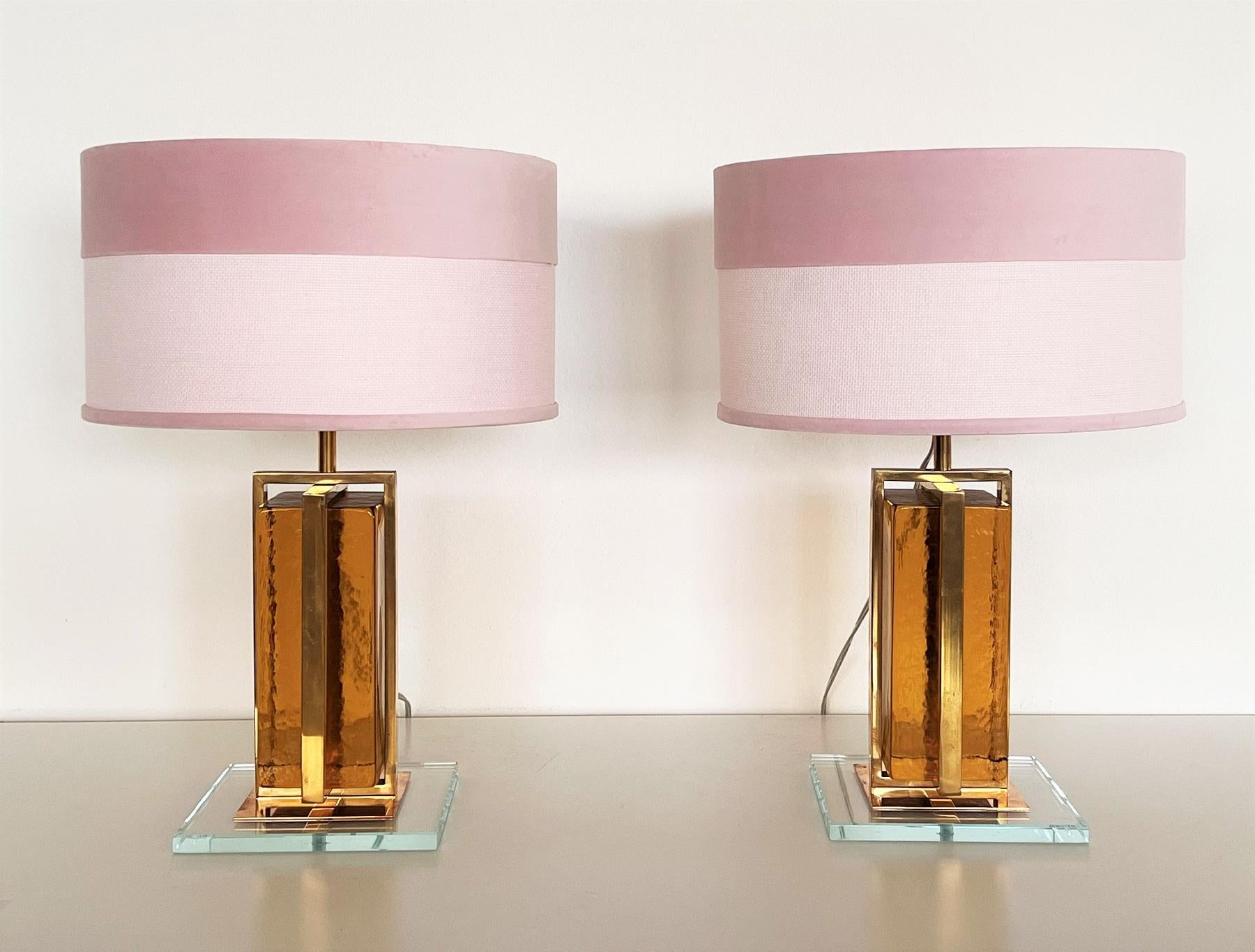 Mid-Century Modern Lampes de table Murano Morderne en verre et laiton en vente