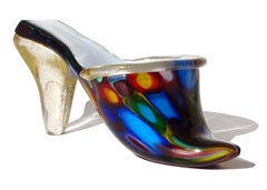 Murano Mosaic Color Spots Gold Leaf Italian Art Glass High Heel Shoe Sculpture
