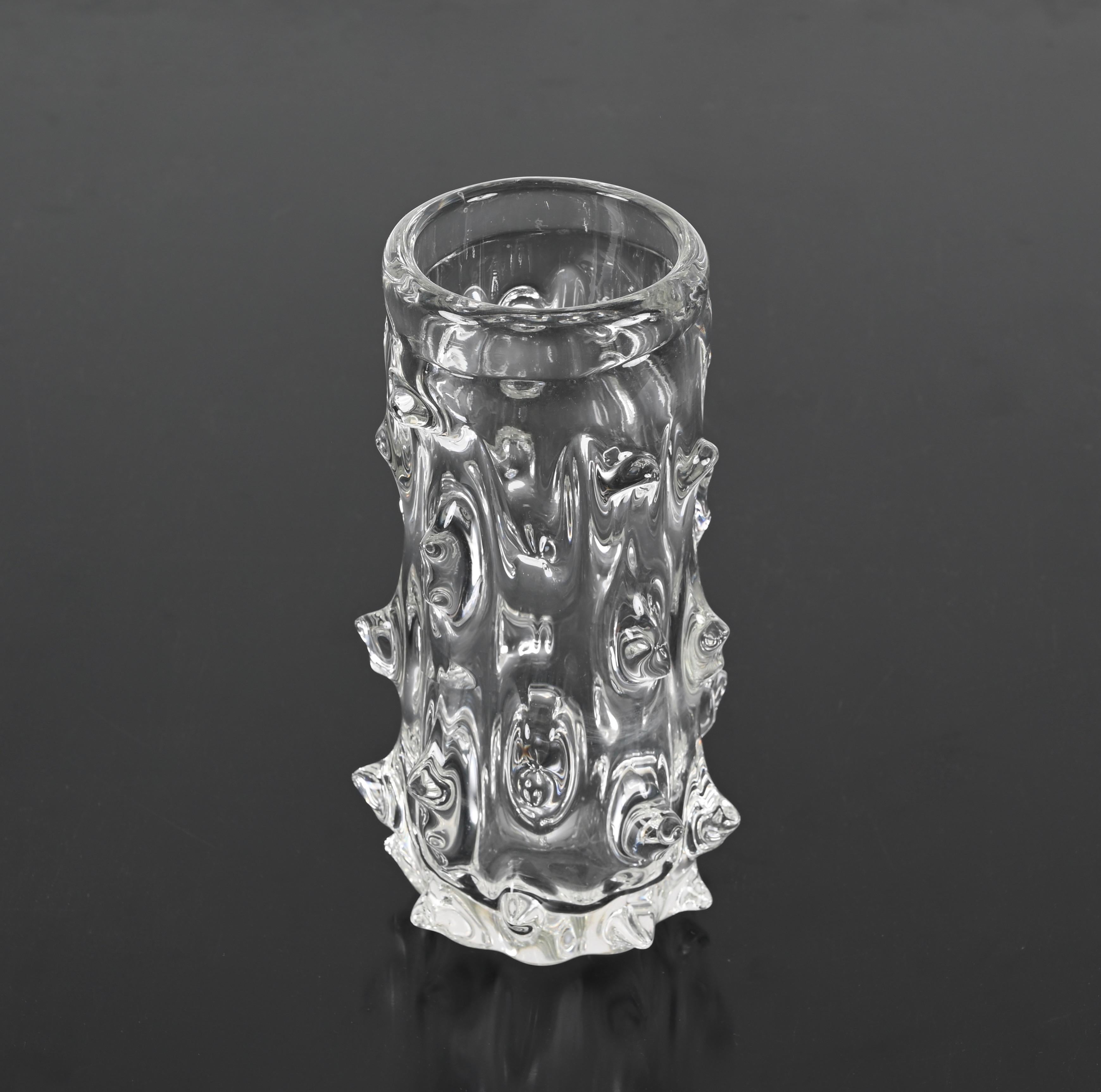 Fantastic decorative vase or flower pot made in Murano mouth-blown crystal glass with the 