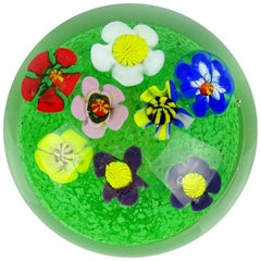 Murano Multi-Color Millefiori Wild Flower Garden Italian Art Glass Paperweight