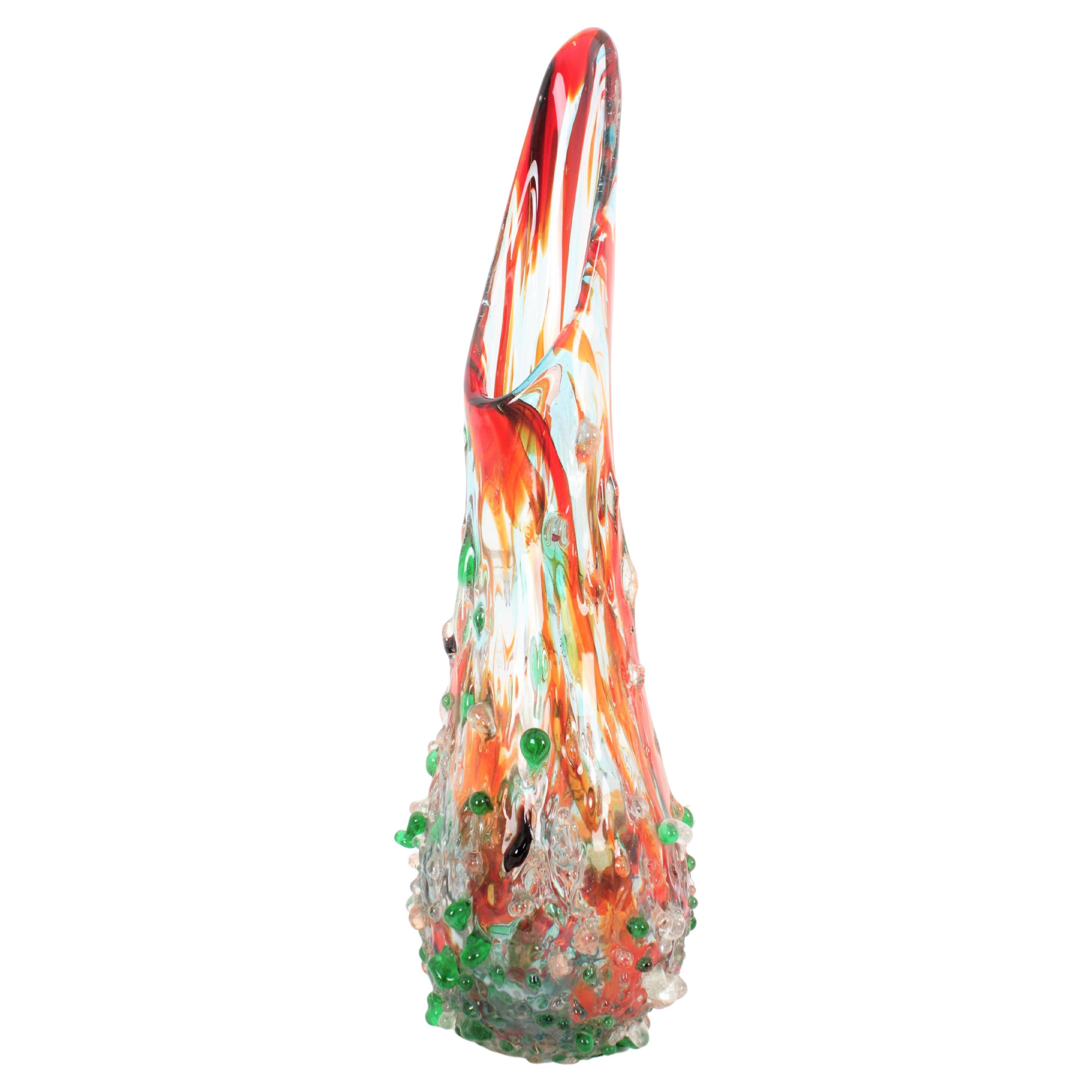 Vase d'art en verre de Murano Murrine XL multicolore dans le style de Cenedese, 1970
