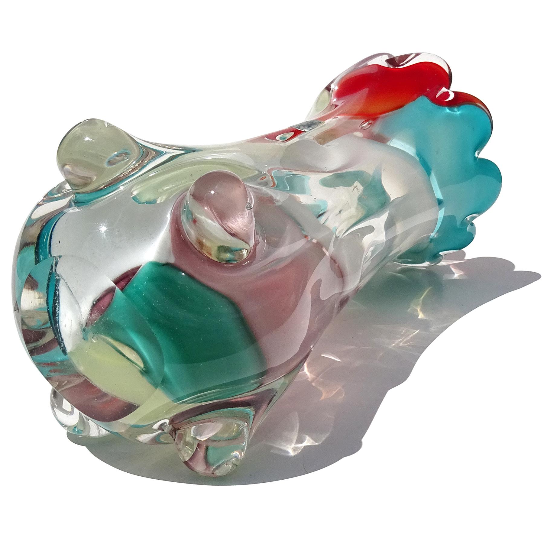 Murano Multi-Color Red Teal Baumstamm italienische Kunst Glas Blumenvase mit Label im Angebot 3