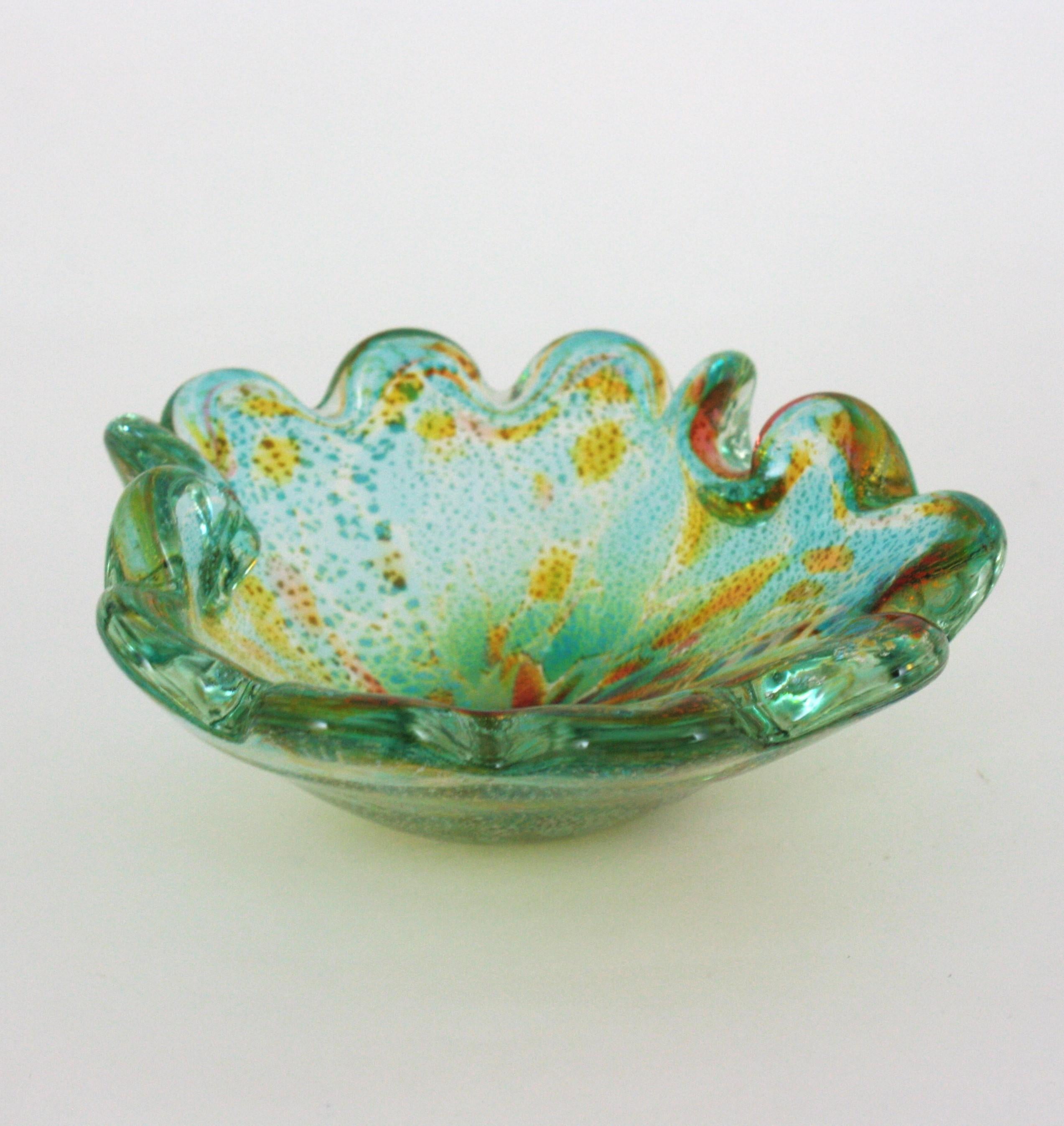 Schale aus Murano-Muschelglas mit mehrfarbigen Silberflecken, Dino Martens, Italien 1950er Jahre im Angebot 2