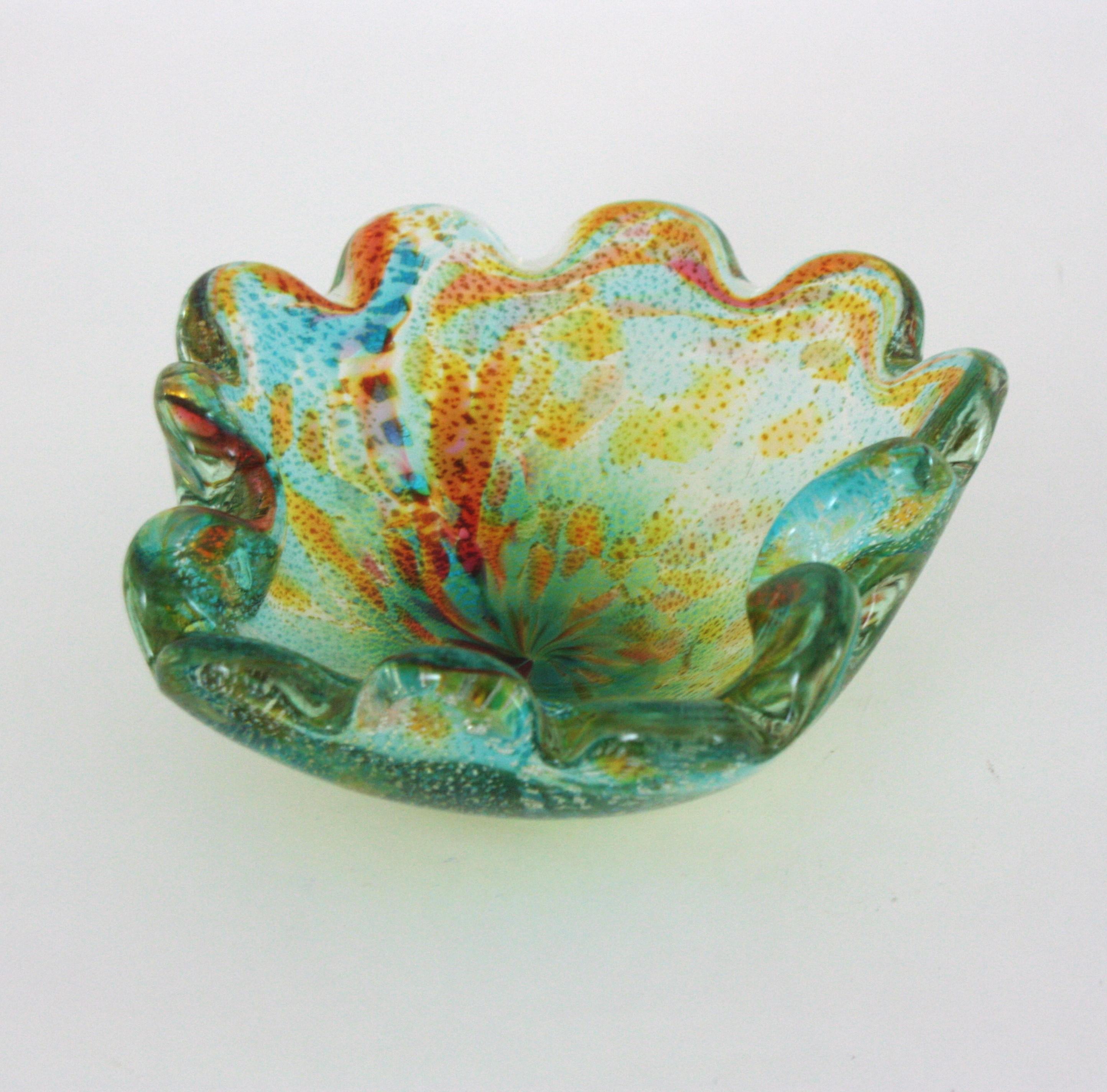 Schale aus Murano-Muschelglas mit mehrfarbigen Silberflecken, Dino Martens, Italien 1950er Jahre im Angebot 7