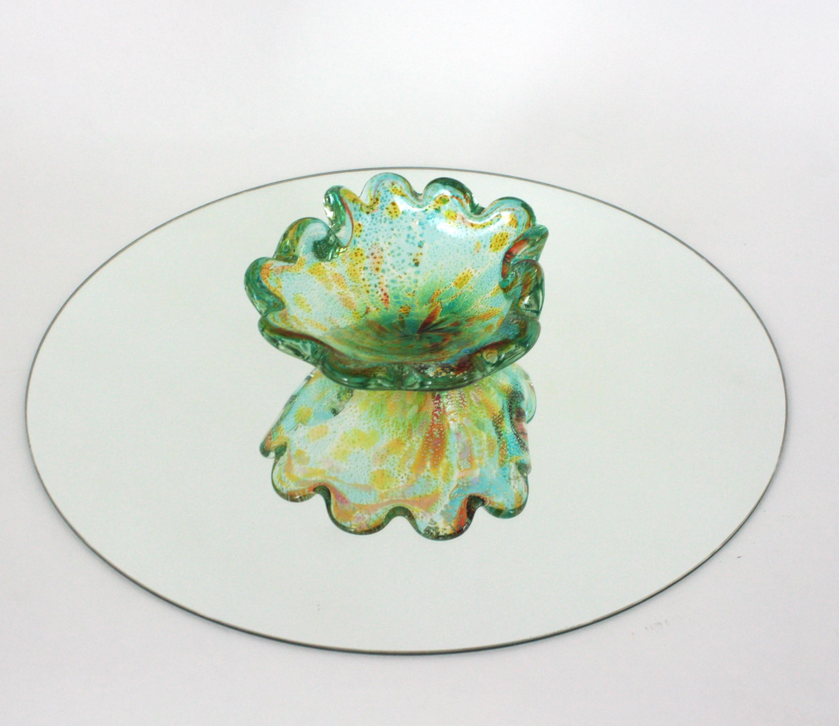 Schale aus Murano-Muschelglas mit mehrfarbigen Silberflecken, Dino Martens, Italien 1950er Jahre (Italienisch) im Angebot