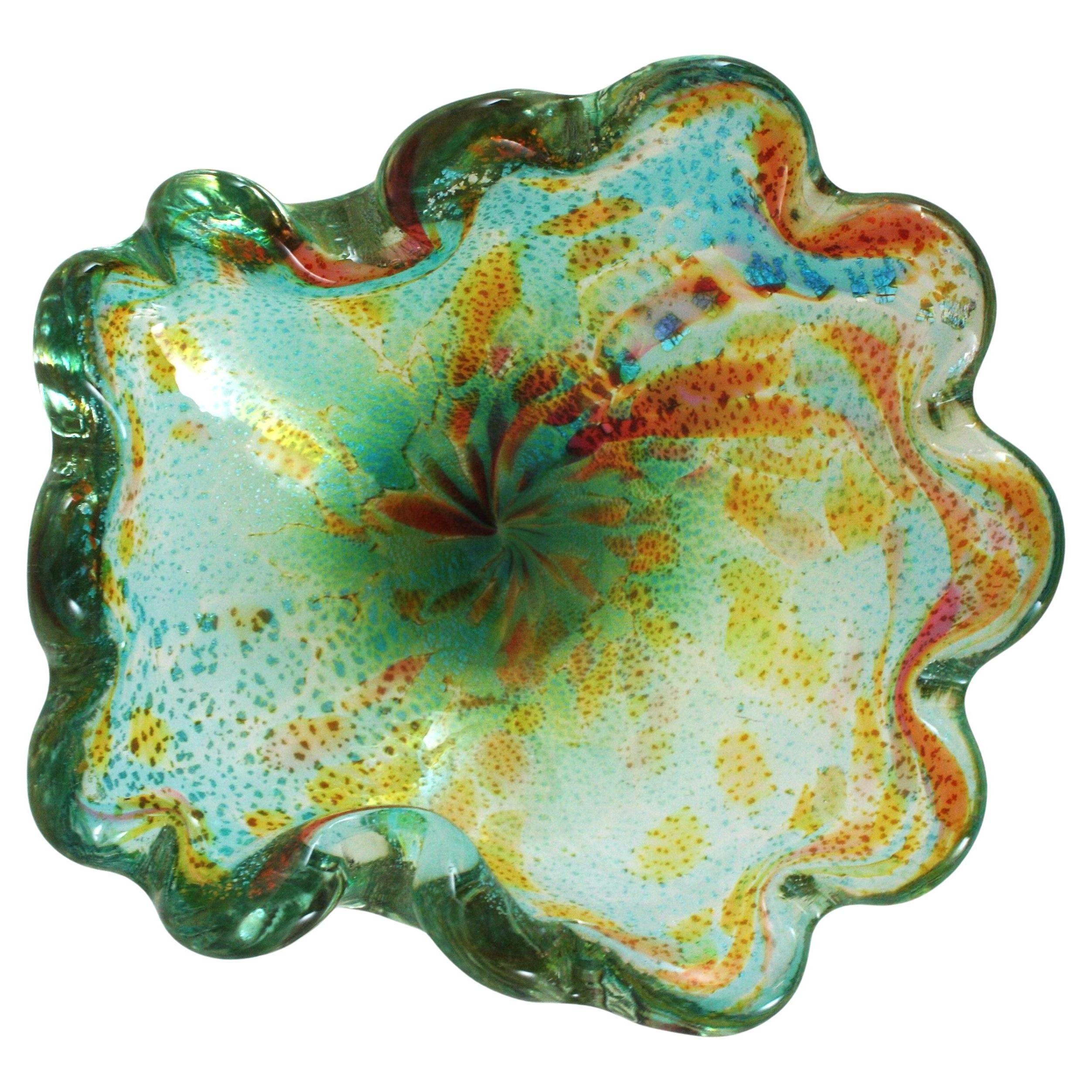 Bol en verre coquillé à mouchetures d'argent multicolores de Murano, Dino Martens, Italie, années 1950