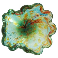 Murano Multi-color Silver Flecks Shell Glass Bowl, Dino Martens, Italy 1950s