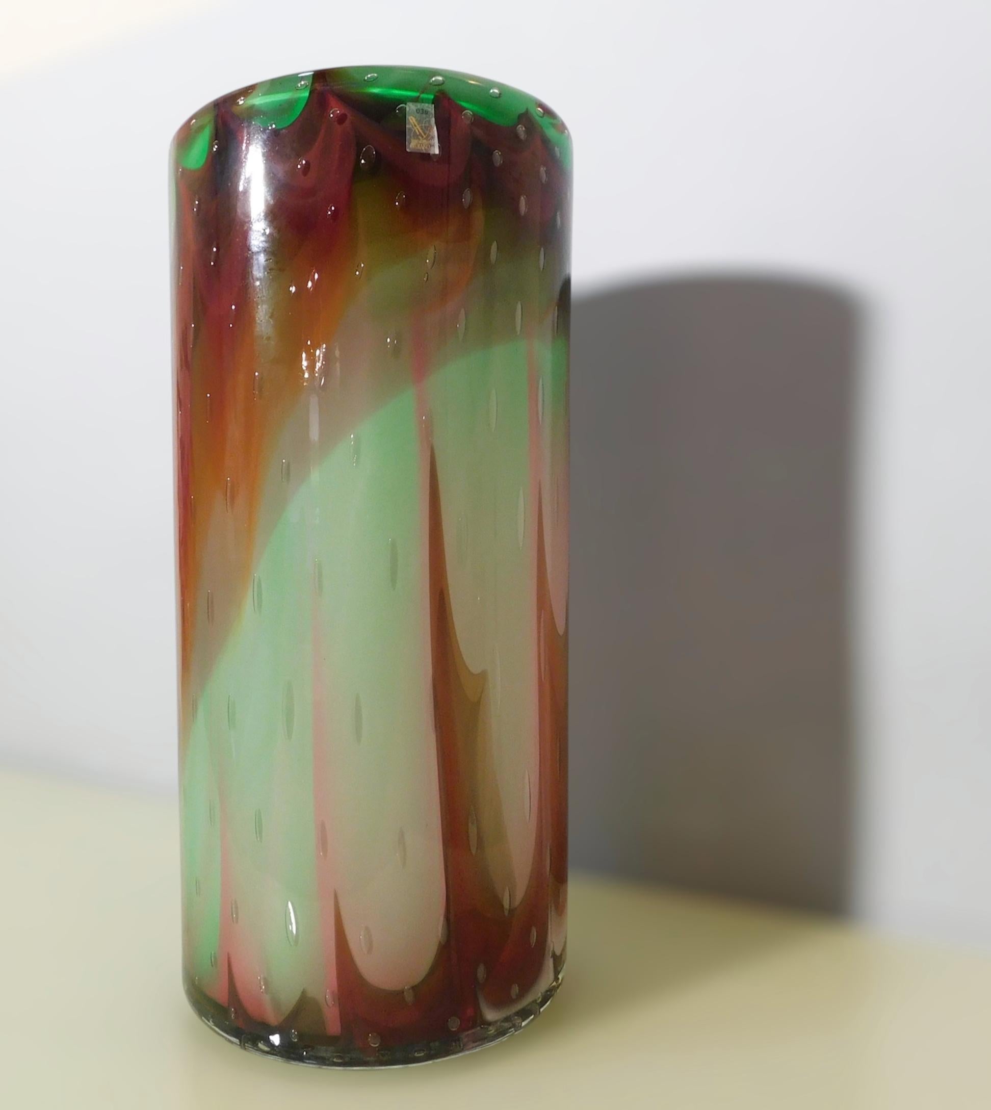 Mehrfarbige Murano-Zylindervase von Giuliano Busato (Italienisch) im Angebot