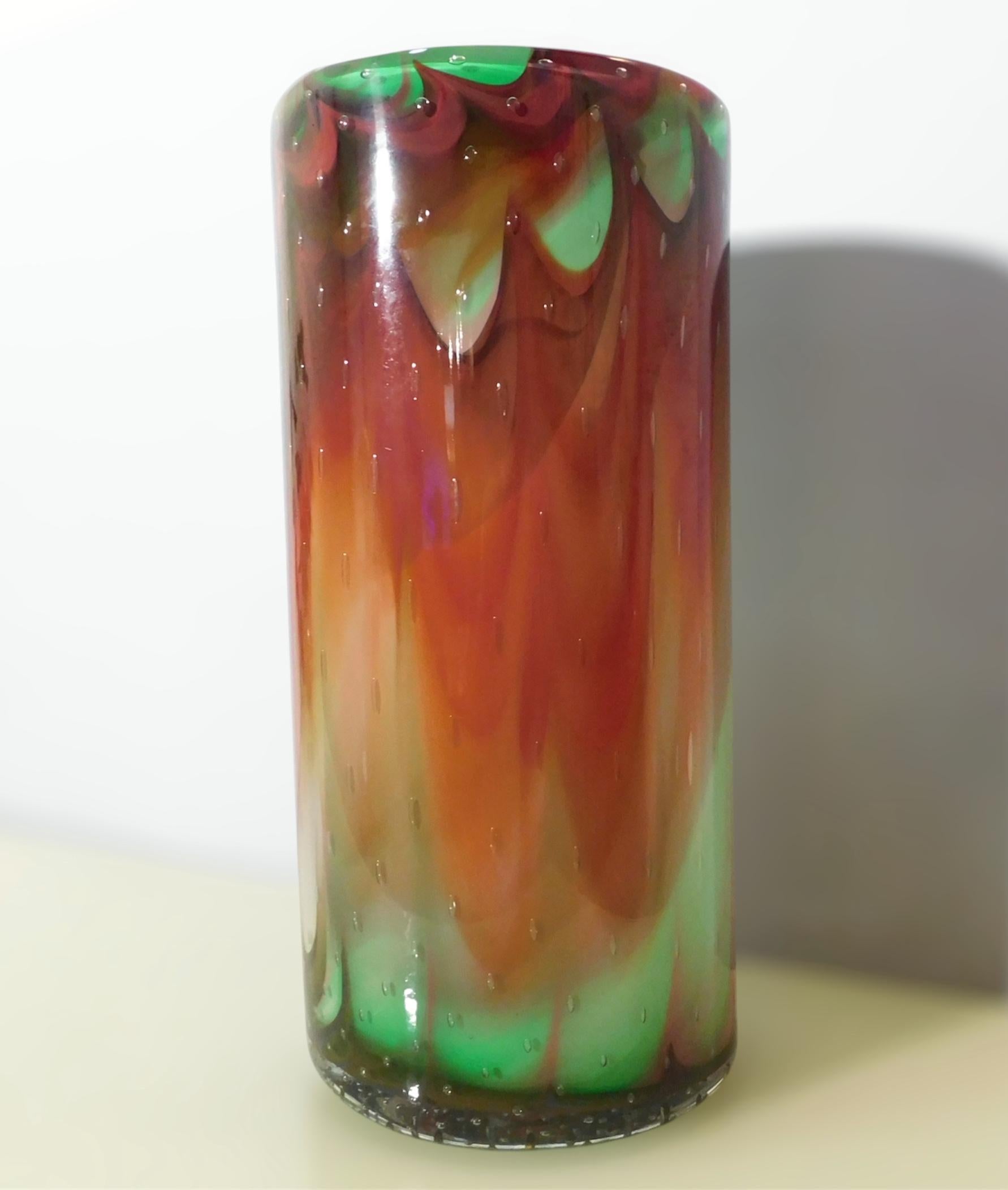 Mehrfarbige Murano-Zylindervase von Giuliano Busato (Muranoglas) im Angebot