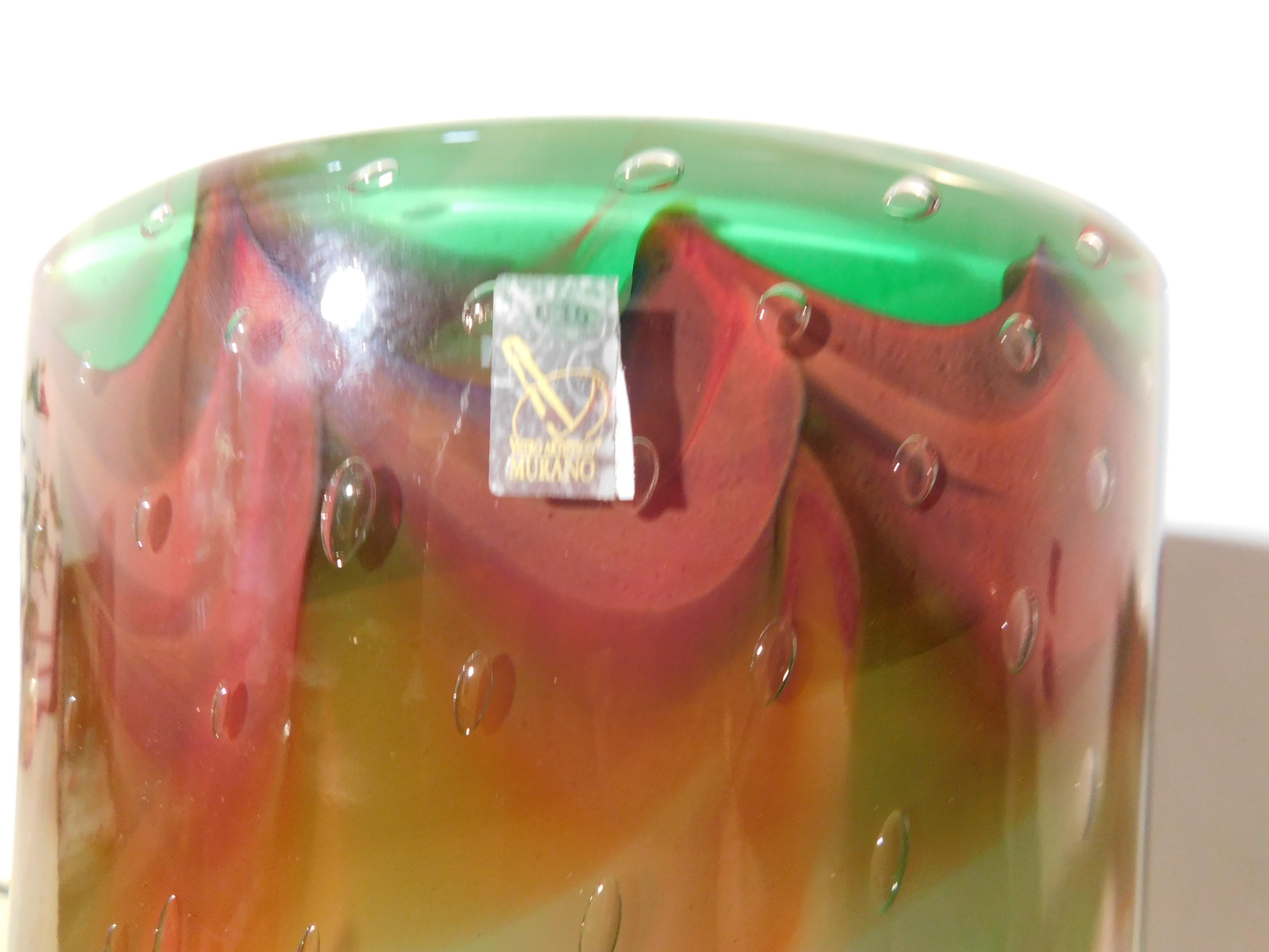 Mehrfarbige Murano-Zylindervase von Giuliano Busato im Angebot 1