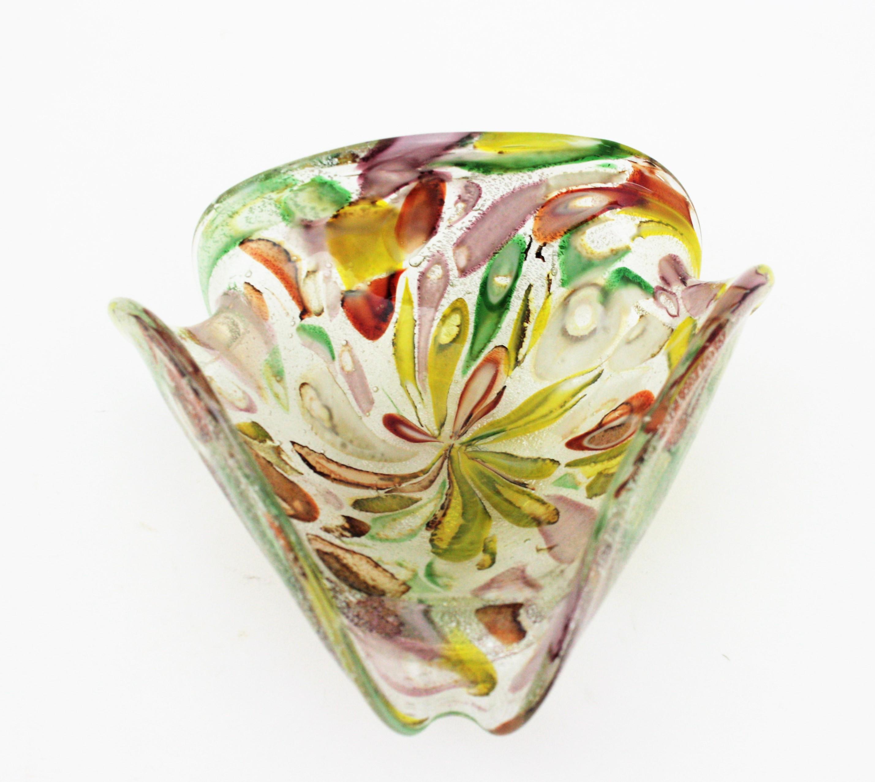 Murano Multicolor Murrine Silver Flecks Art Glass Bowl, 1950s For Sale 5