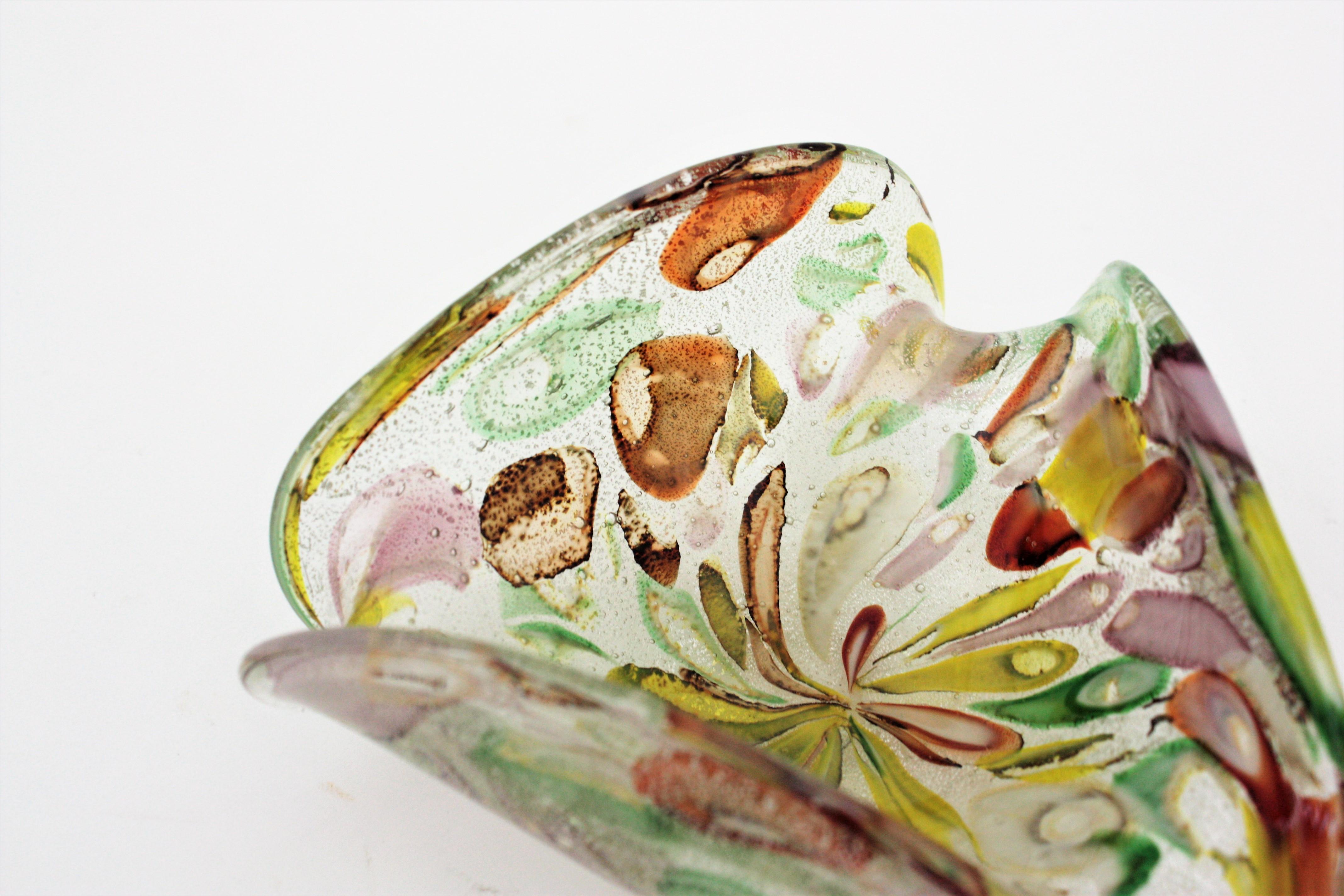 Murano Multicolor Murrine Silver Flecks Art Glass Bowl, 1950s For Sale 7