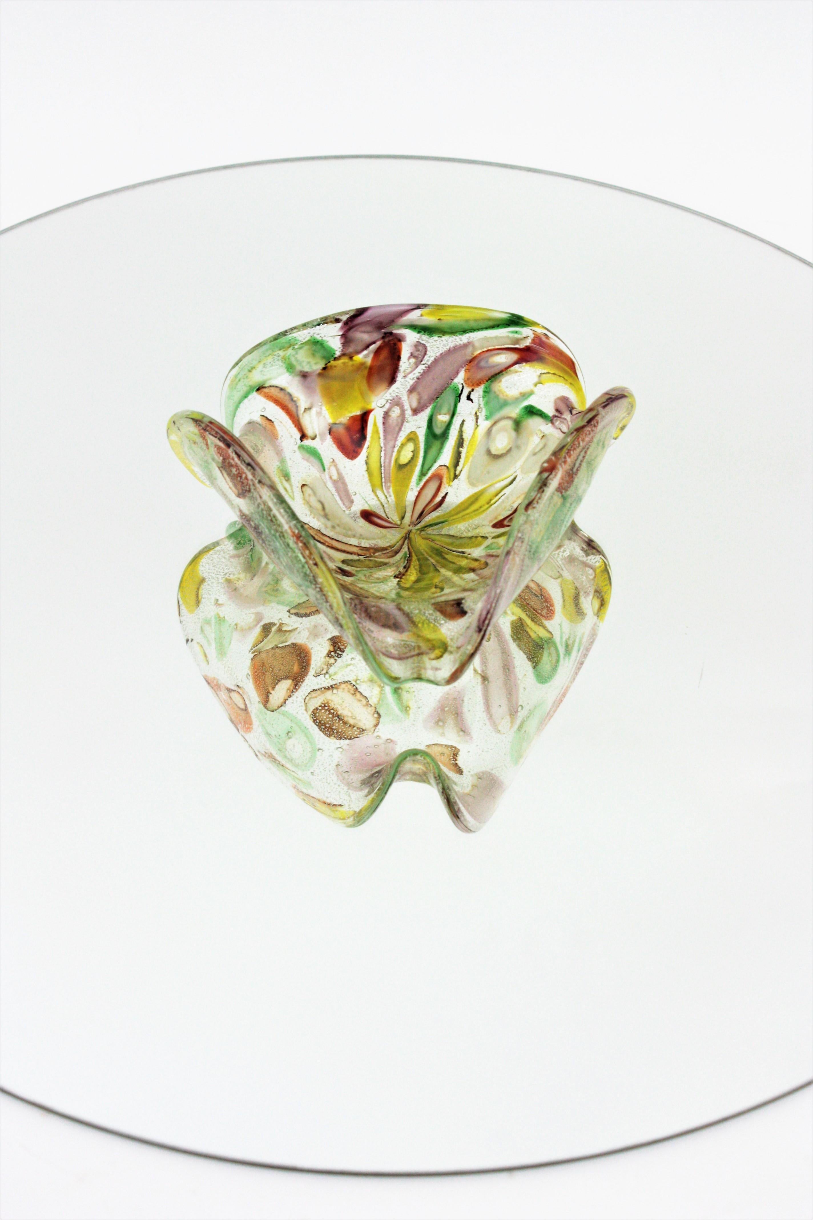 Murano Multicolor Murrine Silver Flecks Art Glass Bowl, 1950s For Sale 9