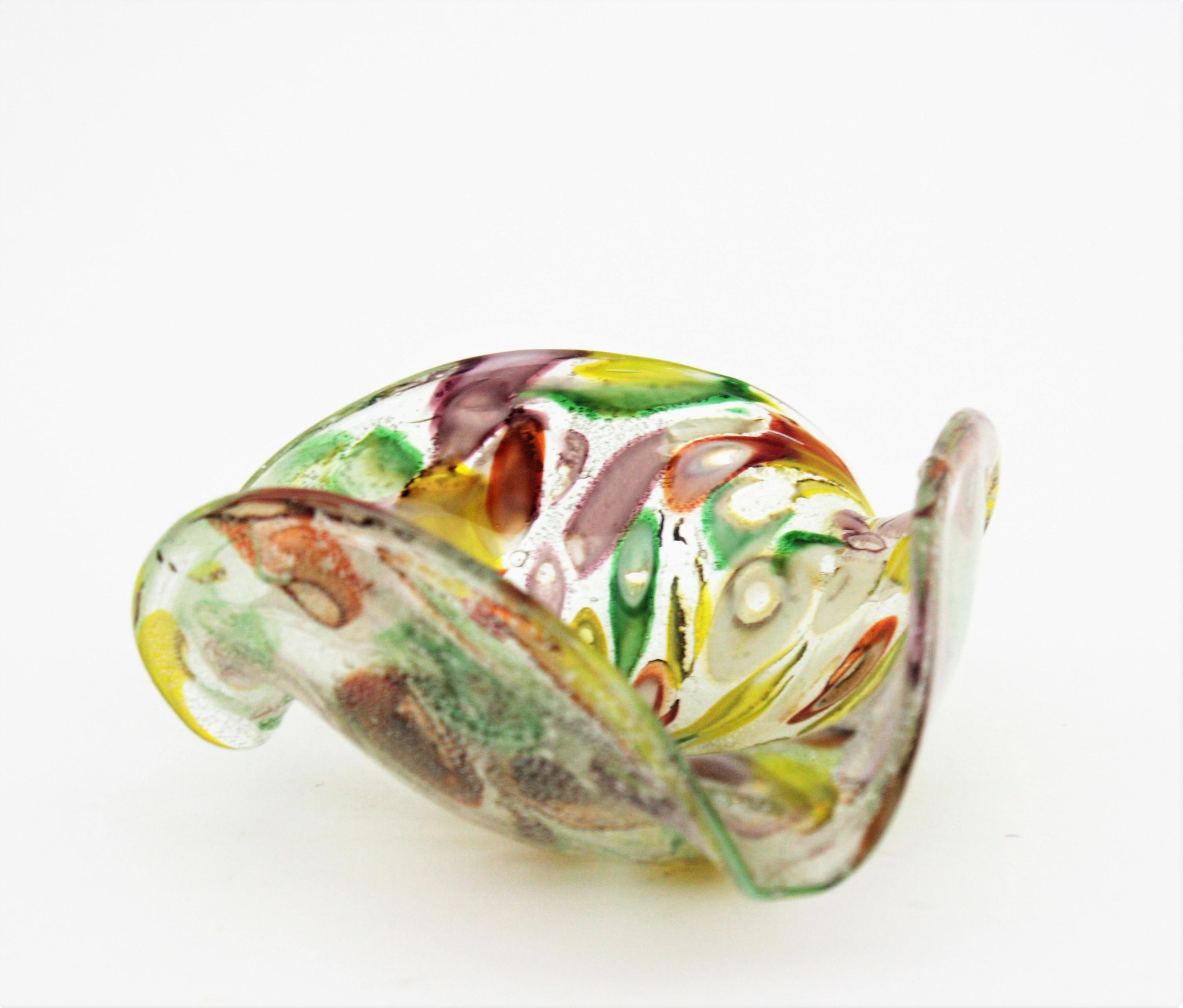 Murano Multicolor Murrine Silver Flecks Art Glass Bowl, 1950s In Excellent Condition For Sale In Barcelona, ES