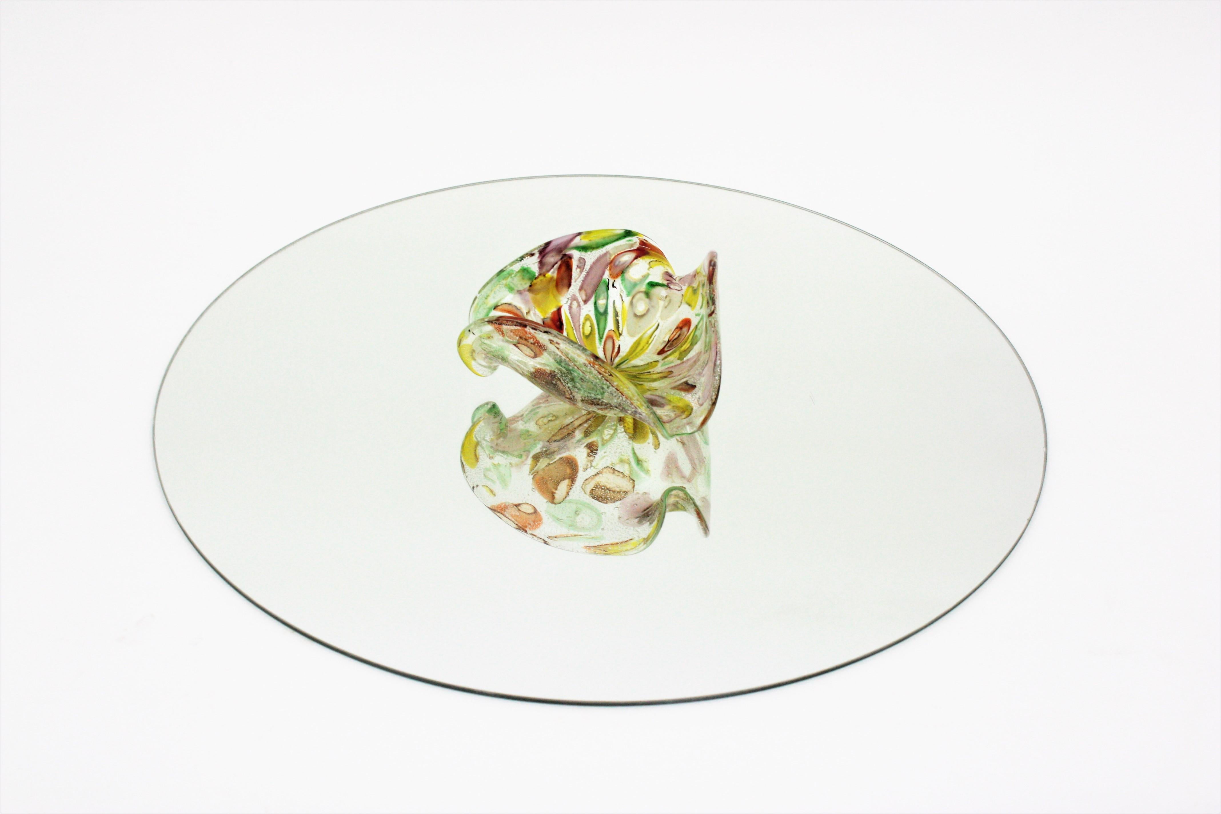 20th Century Murano Multicolor Murrine Silver Flecks Art Glass Bowl, 1950s For Sale