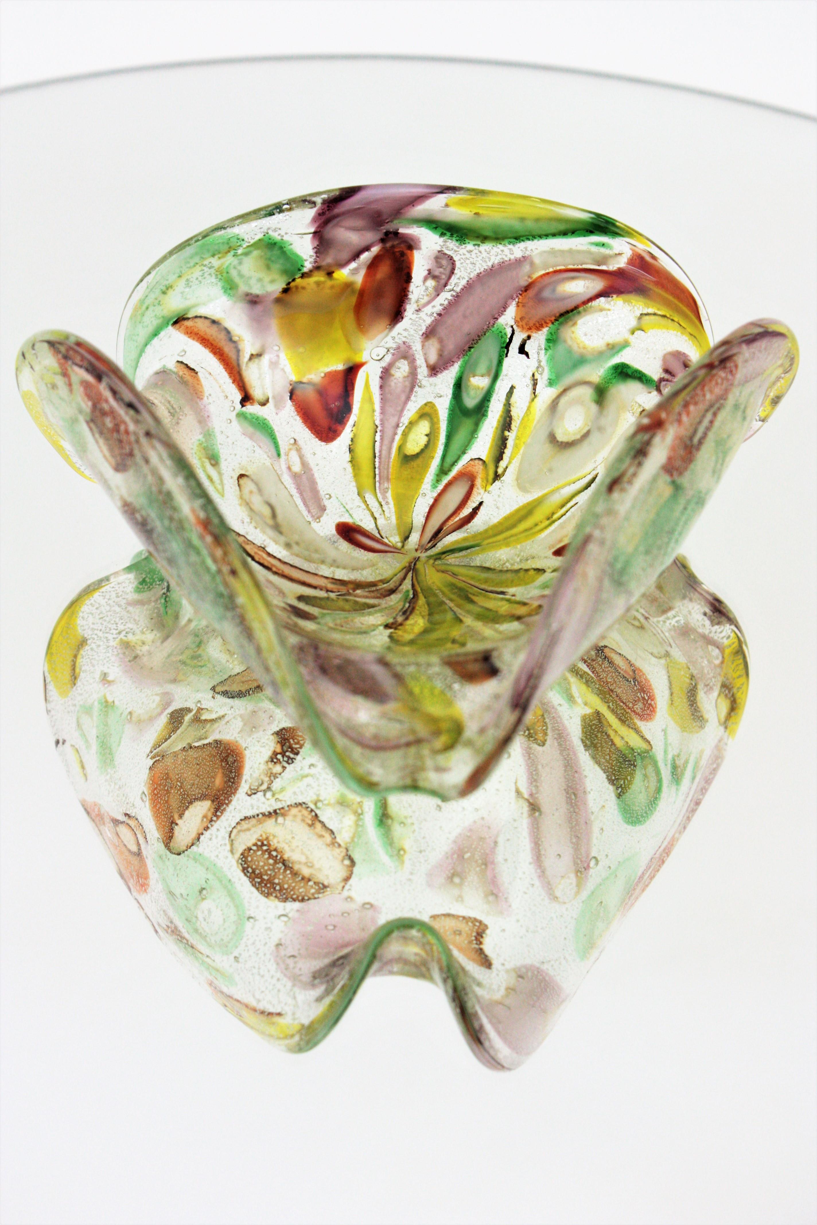 Murano Multicolor Murrine Silver Flecks Art Glass Bowl, 1950s For Sale 1