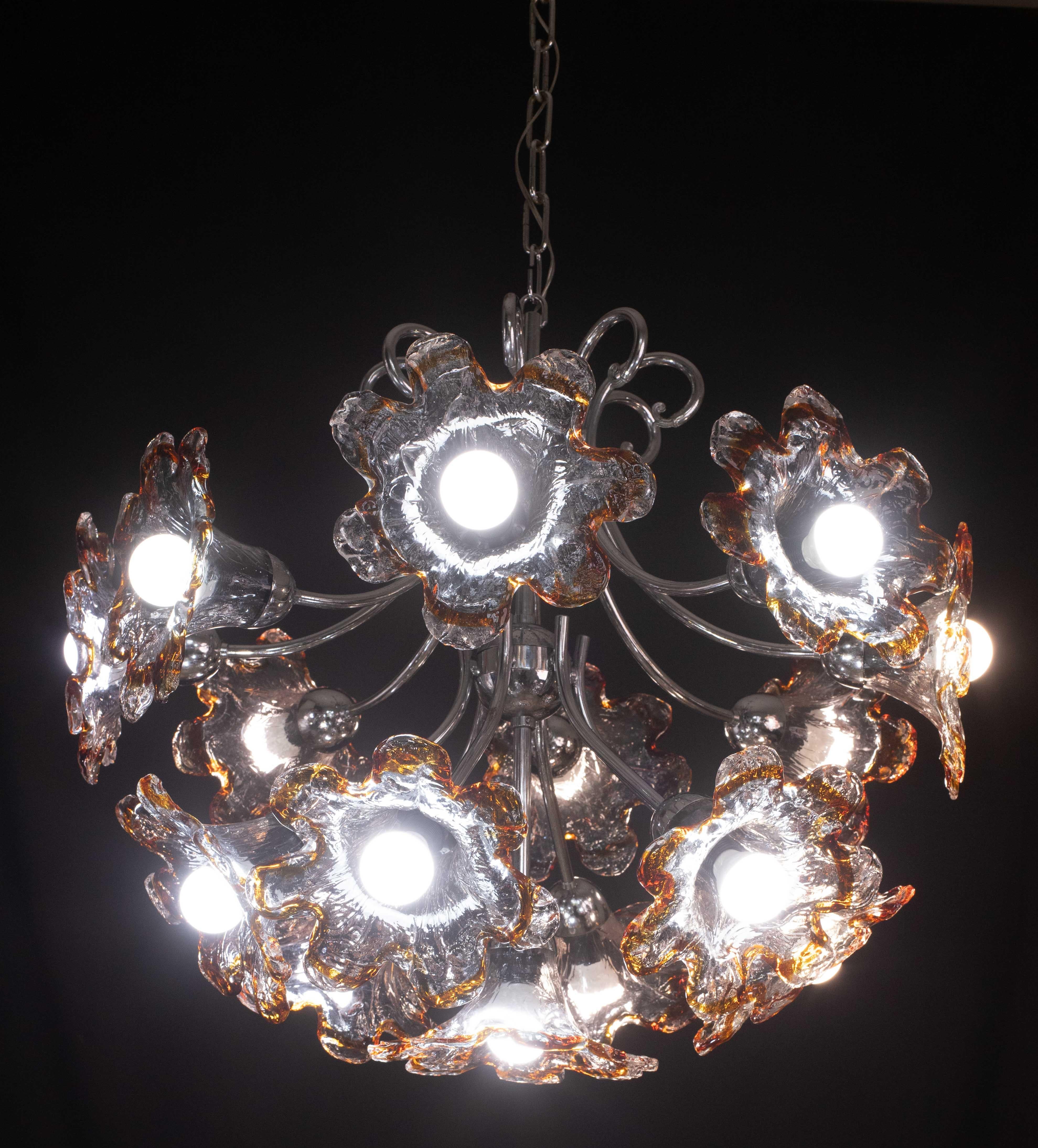 Murano Multicolor Sputnik Flowers Chandelier by Mazzega, 1970s For Sale 4