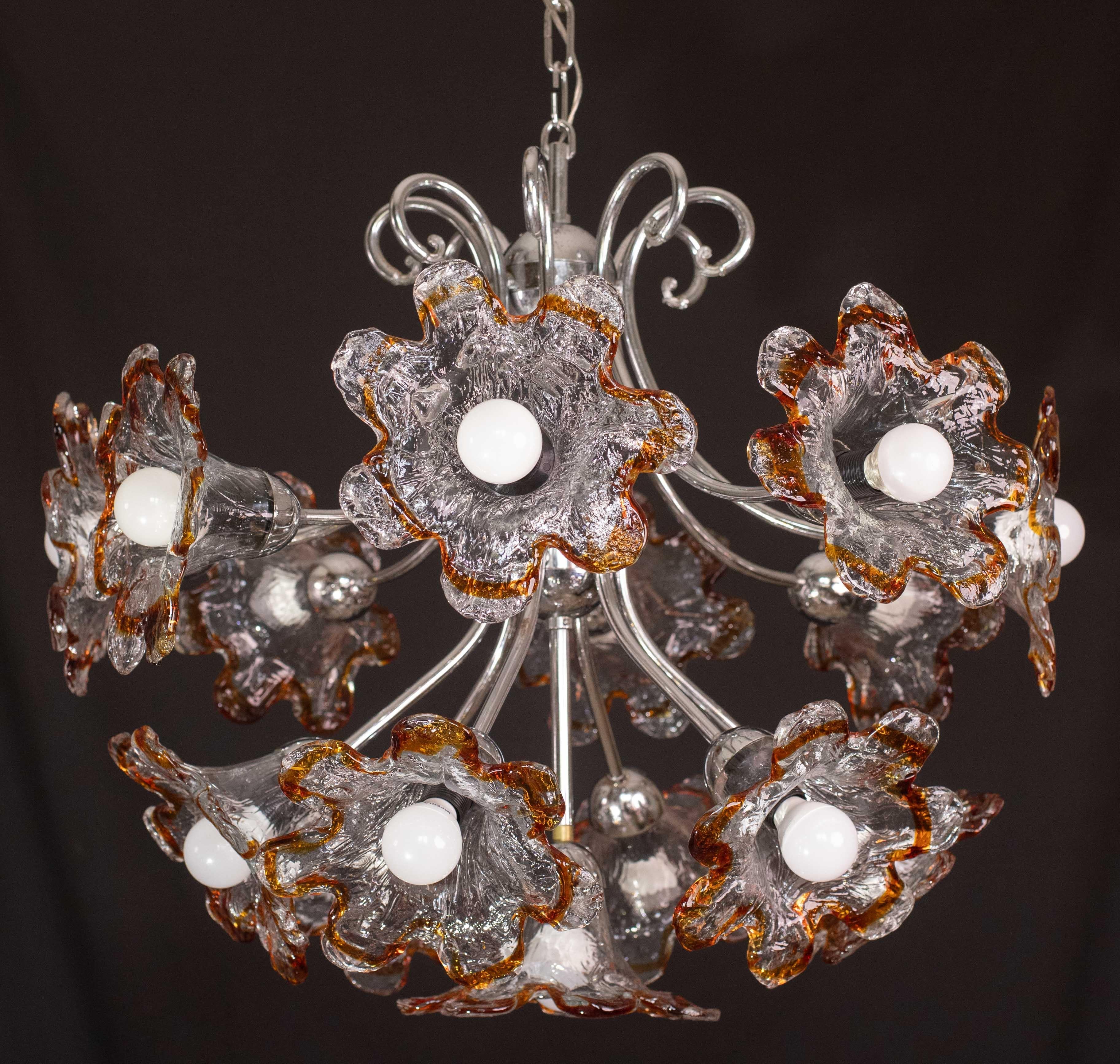 Murano Multicolor Sputnik Flowers Chandelier by Mazzega, 1970s For Sale 8