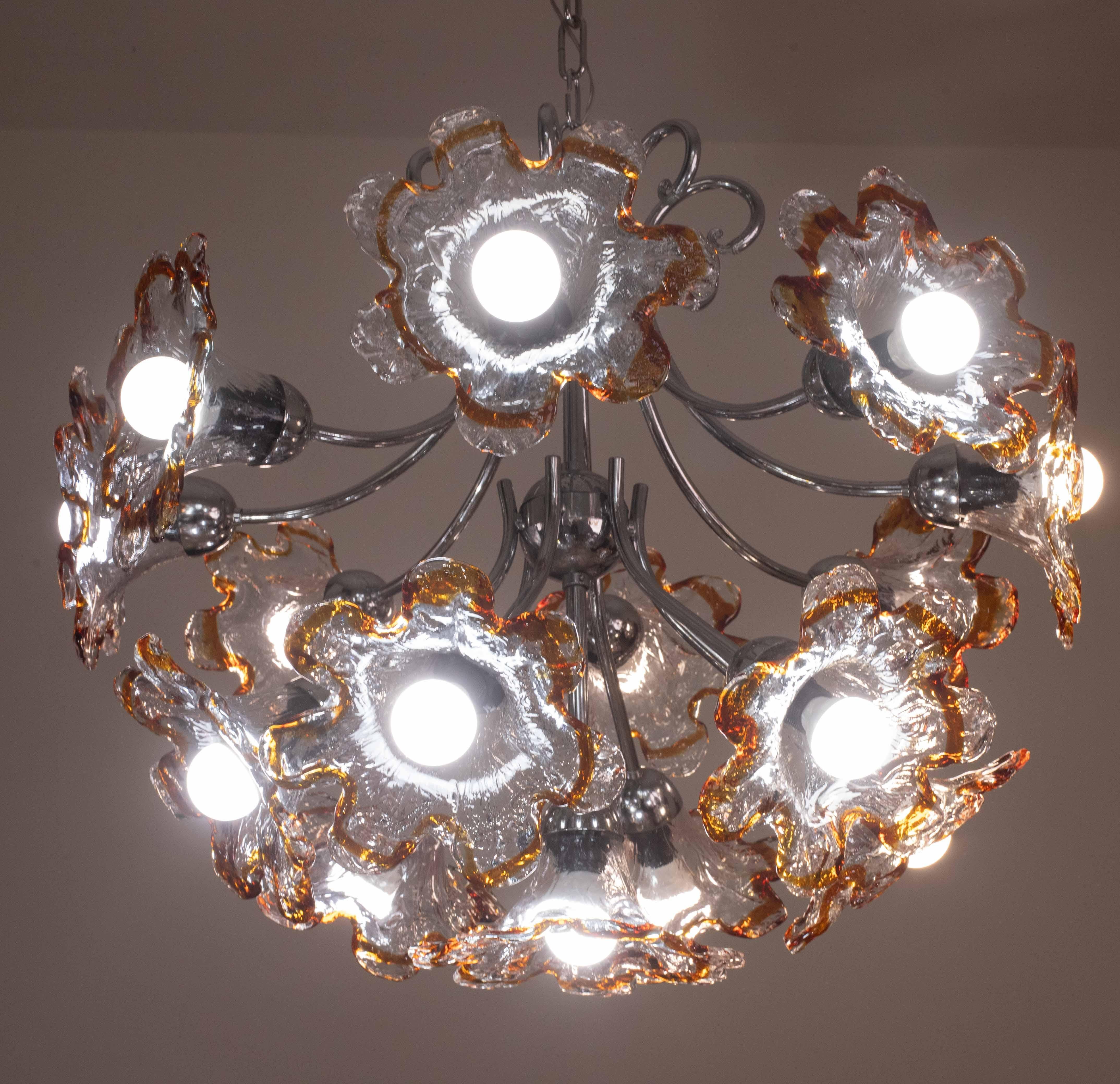 Murano Multicolor Sputnik Flowers Chandelier by Mazzega, 1970s For Sale 10