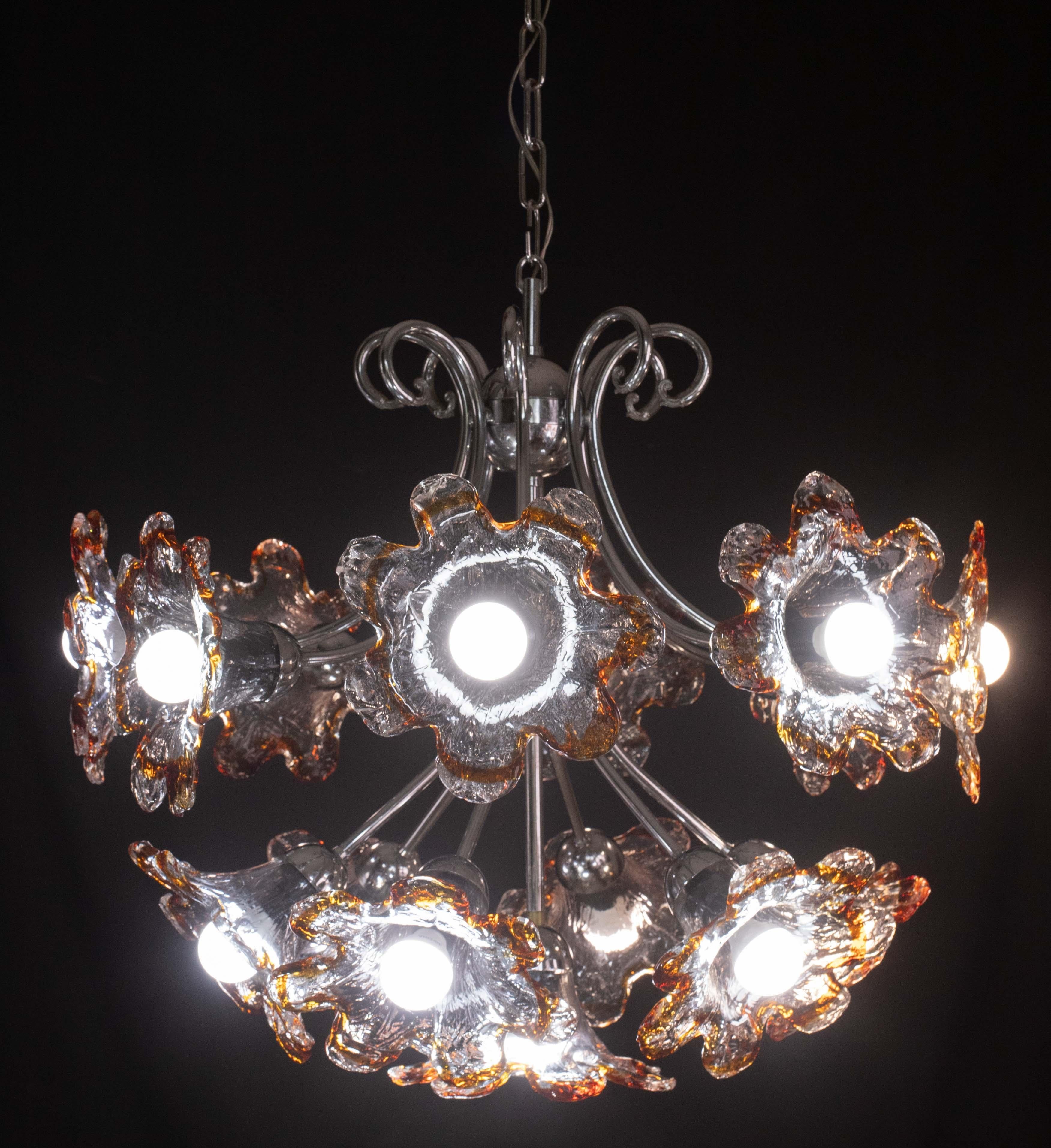 European Murano Multicolor Sputnik Flowers Chandelier by Mazzega, 1970s For Sale