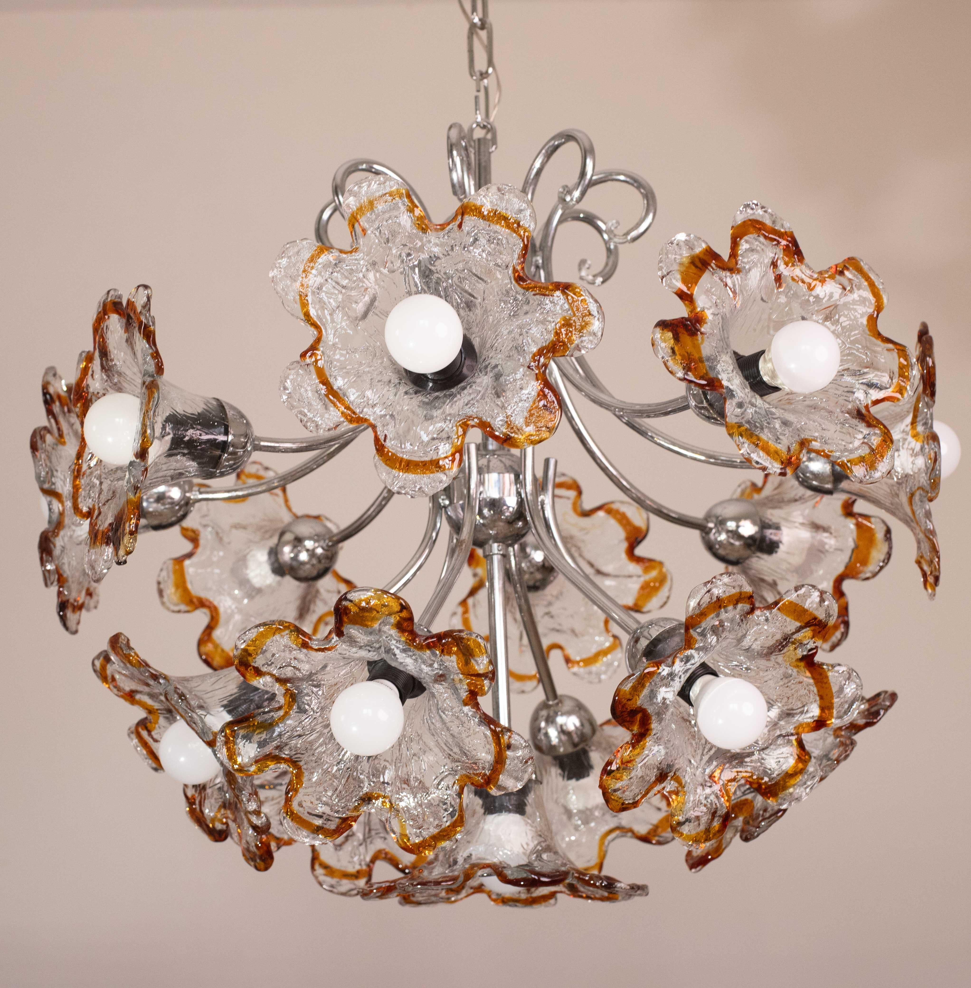 Murano Multicolor Sputnik Flowers Chandelier by Mazzega, 1970s In Good Condition For Sale In Roma, IT