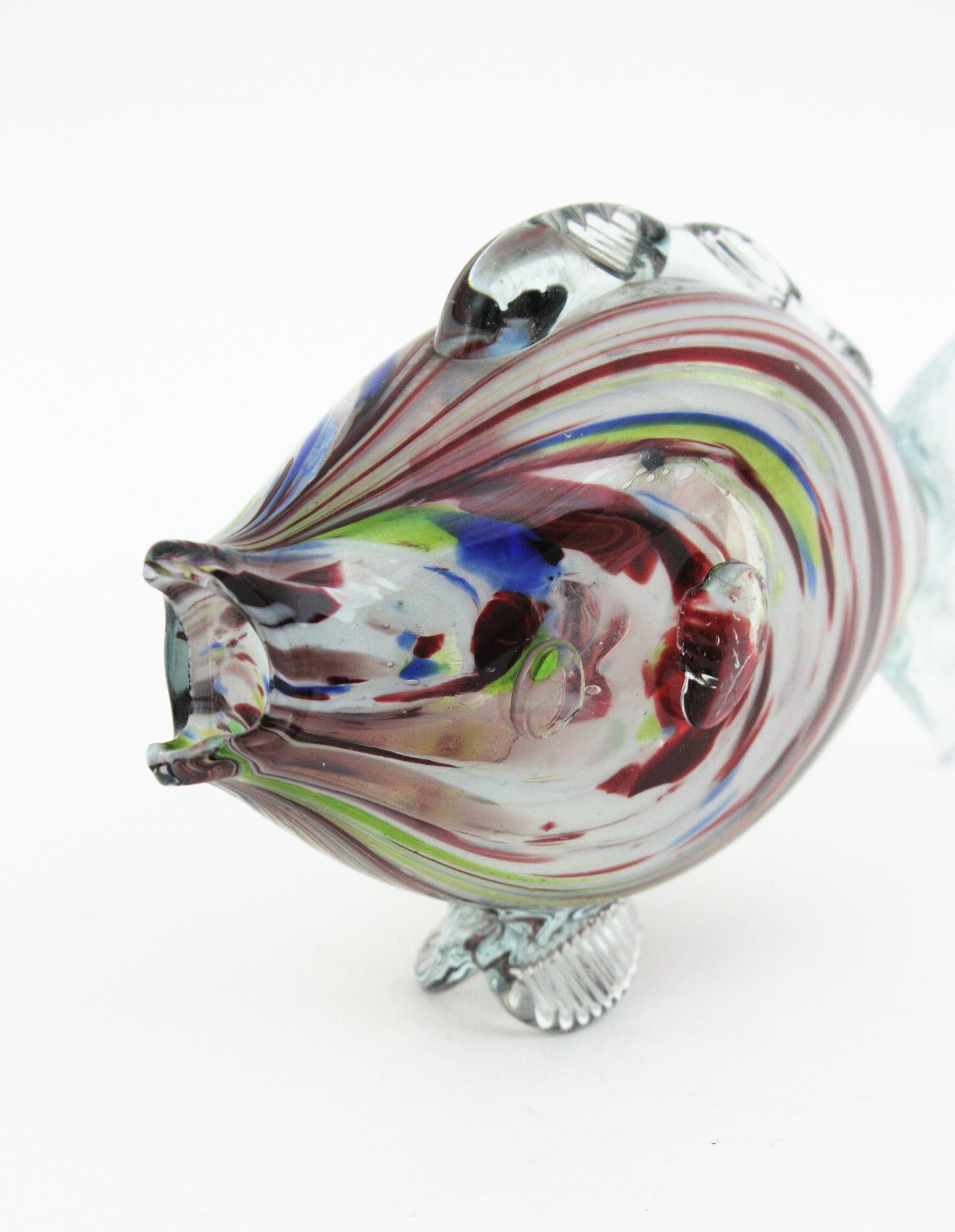 Murano Multicolor Striped Art Glass Fish Sculpure, 1950s For Sale 2