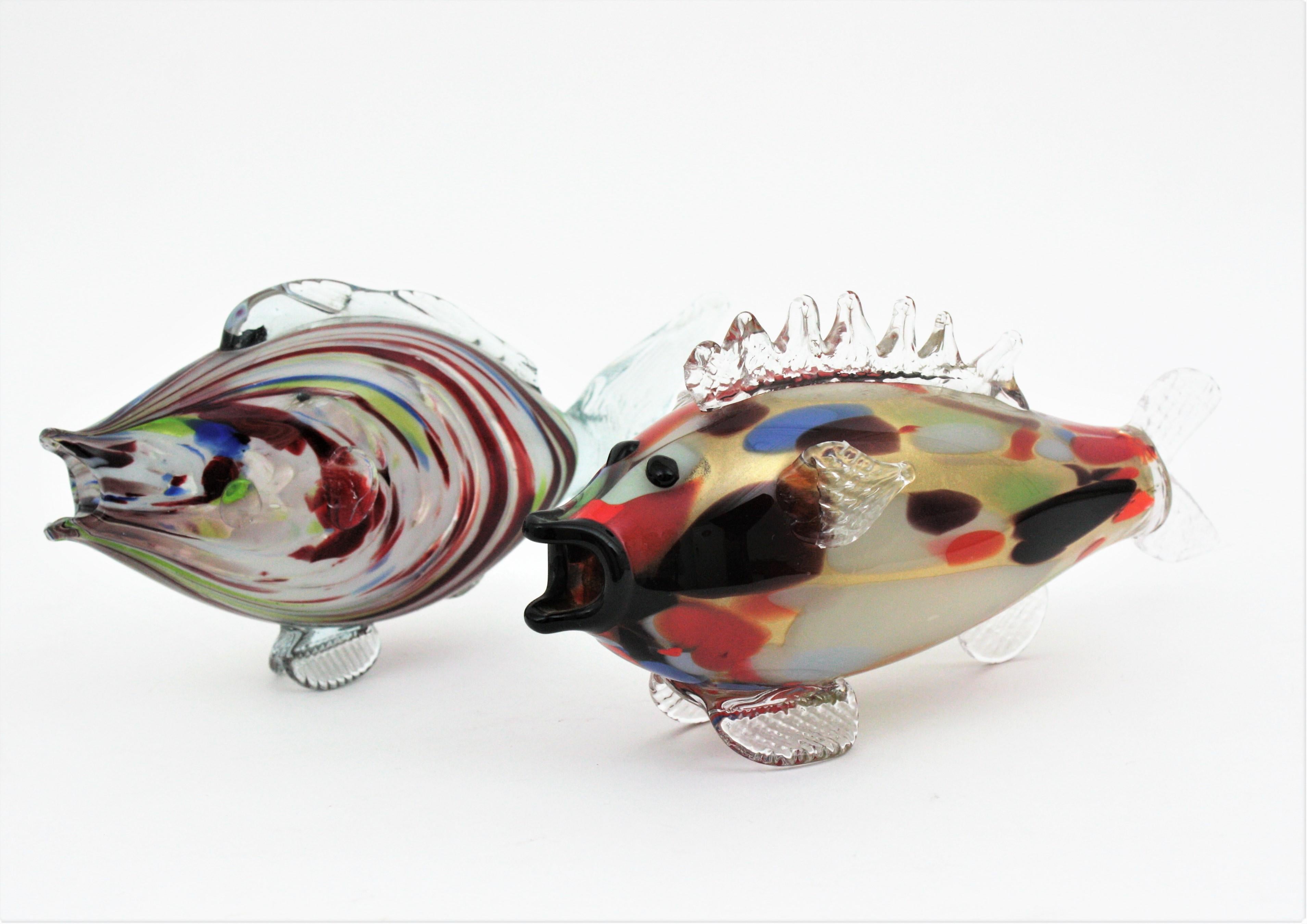Murano Multicolor Striped Art Glass Fish Sculpure, 1950s For Sale 3