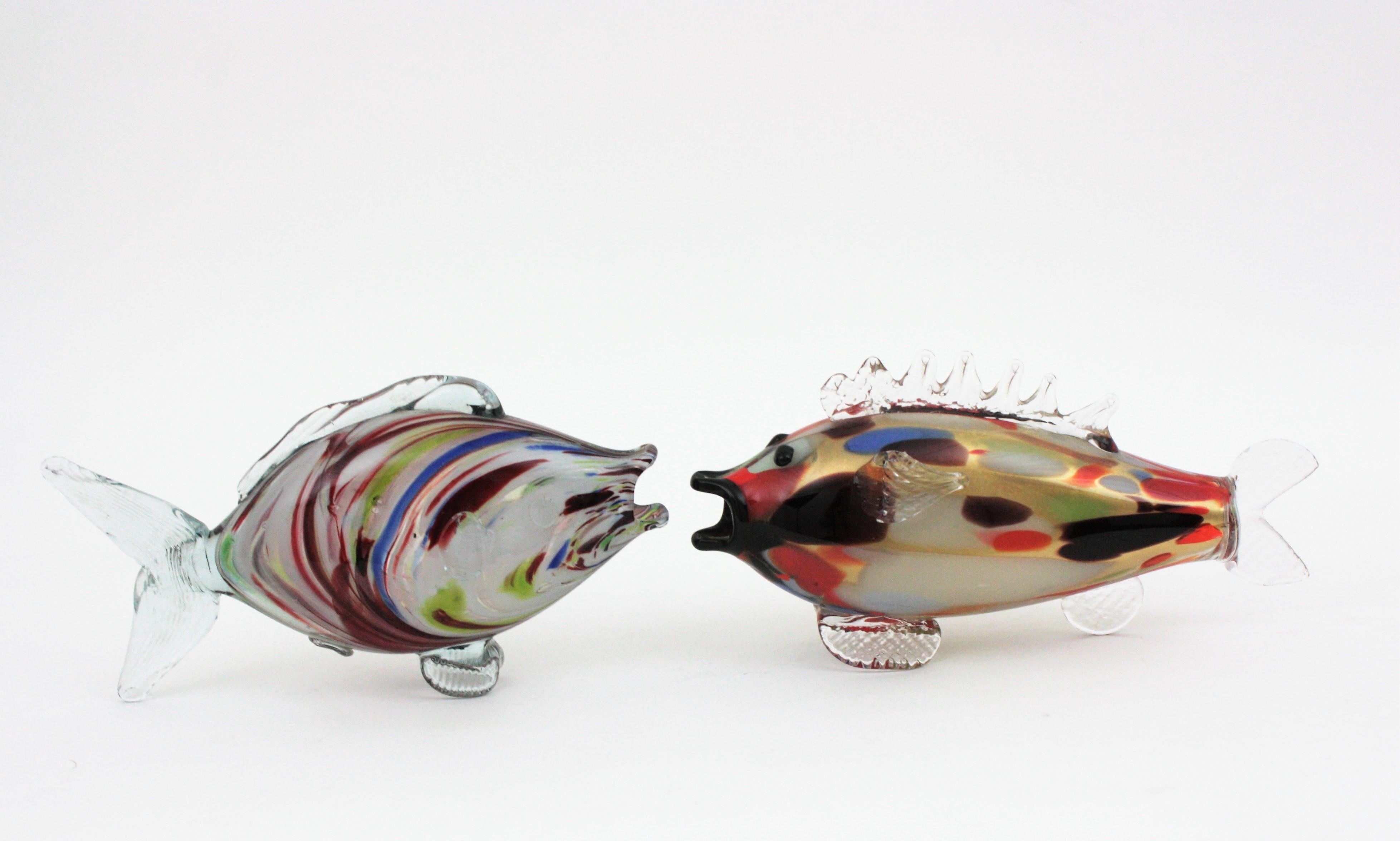 Murano Multicolor Striped Art Glass Fish Sculpure, 1950s For Sale 5