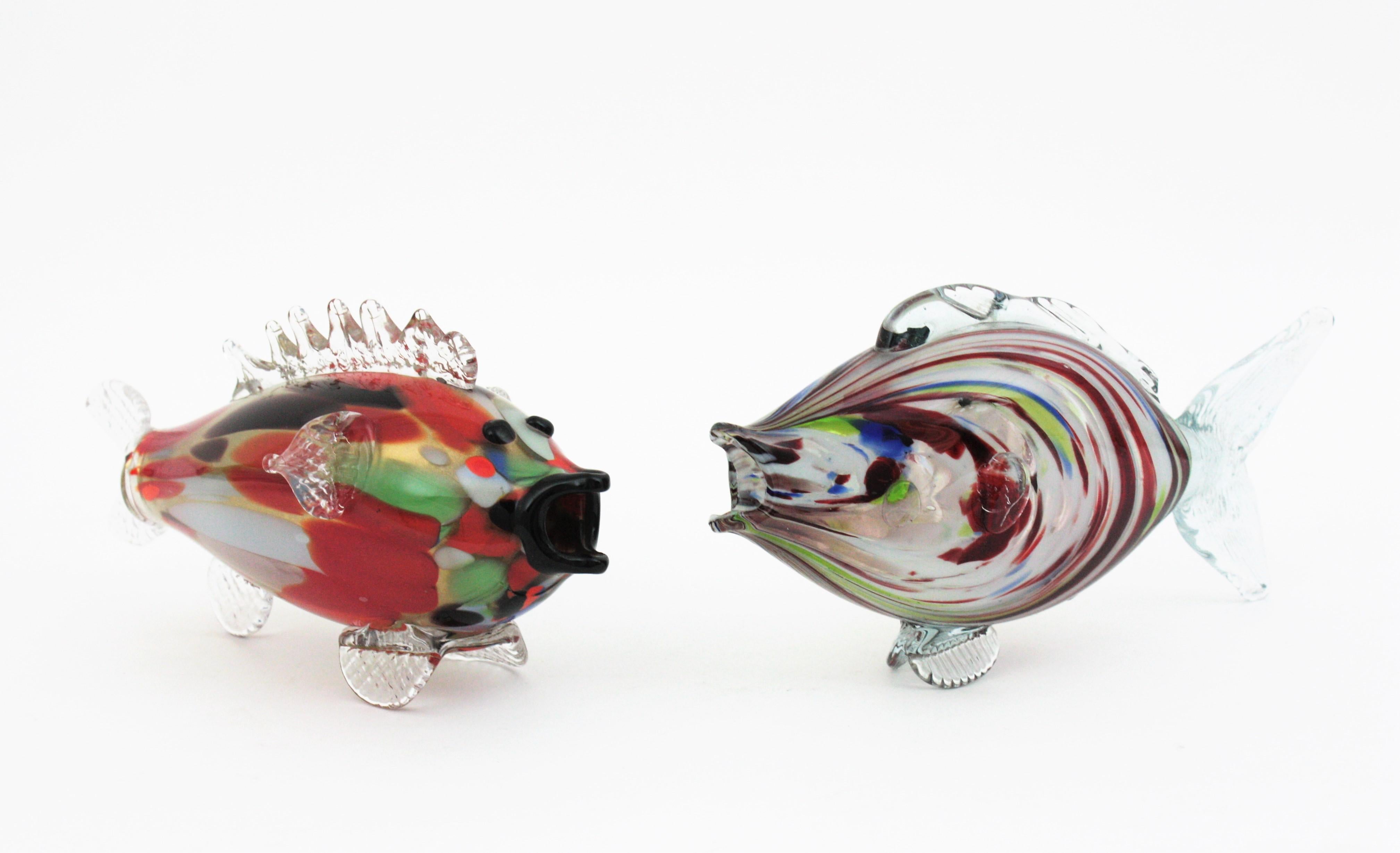 Murano Multicolor Striped Art Glass Fish Sculpure, 1950s For Sale 6