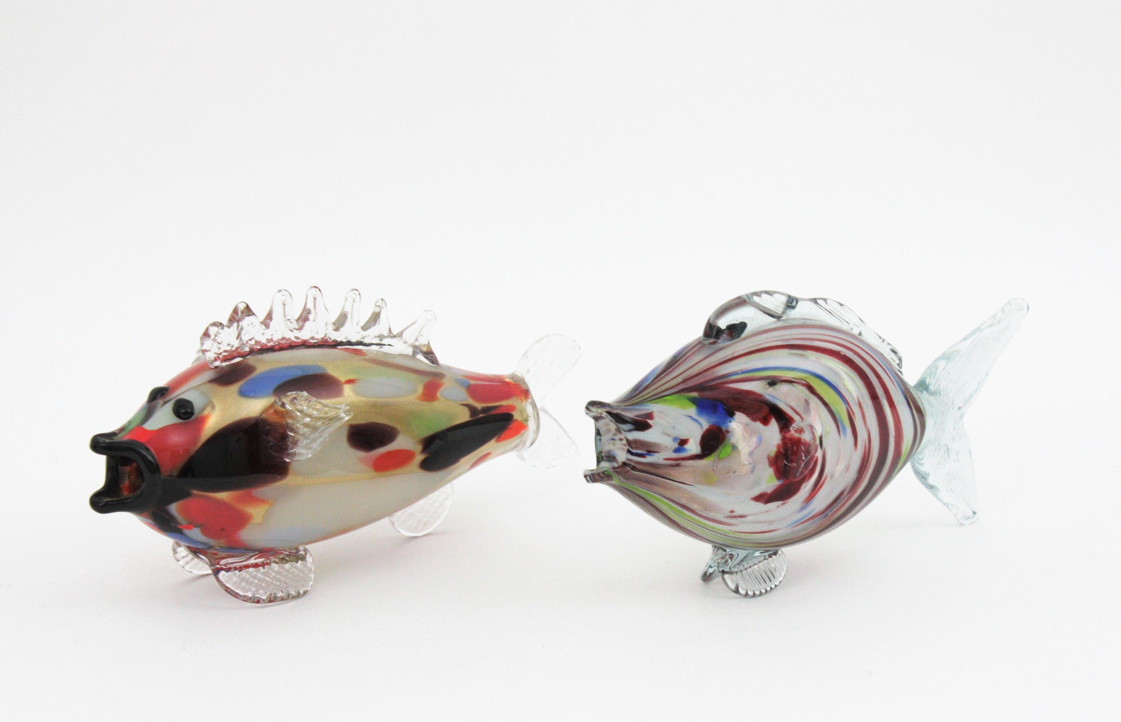 Mid-Century Modern Murano Multicolor Striped Art Glass Fish Sculpure, 1950s For Sale