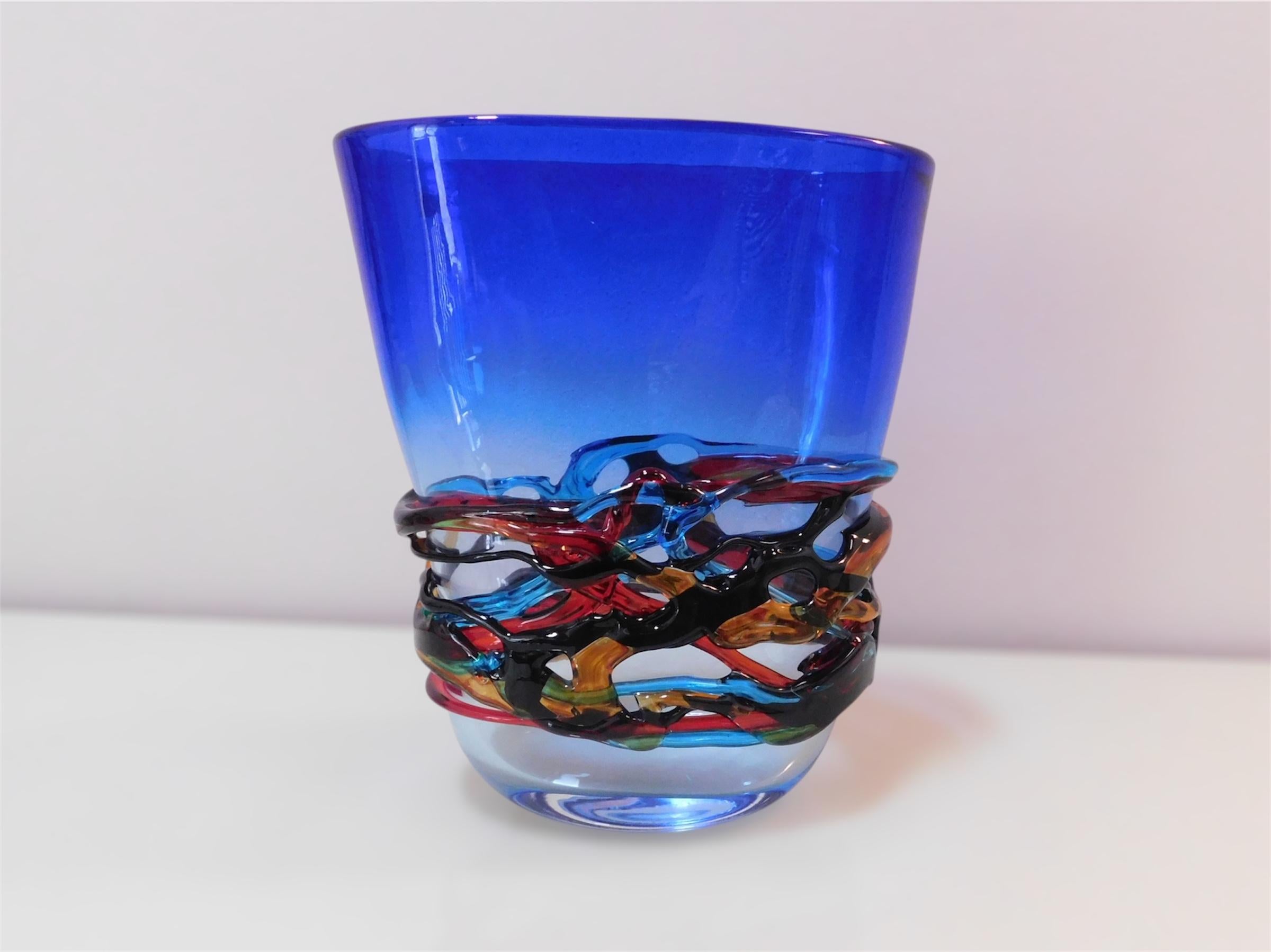 Moderno Murano Multicolor Vase by Giuliano Busato in vendita