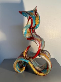 Abstrakte Skulptur aus mehrfarbigem Murano-Kunstglas mit Aventurin-Verzierung