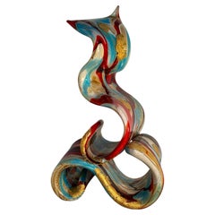 Abstrakte Skulptur aus mehrfarbigem Murano-Kunstglas mit Aventurin-Verzierung