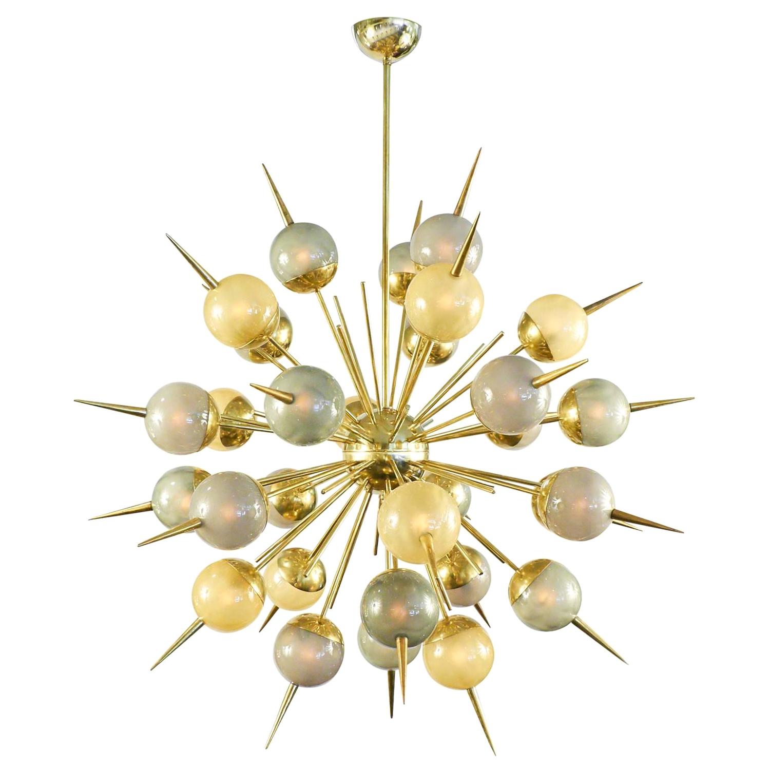 Murano Multicolored Glass on Brass Sputnik Chandelier For Sale