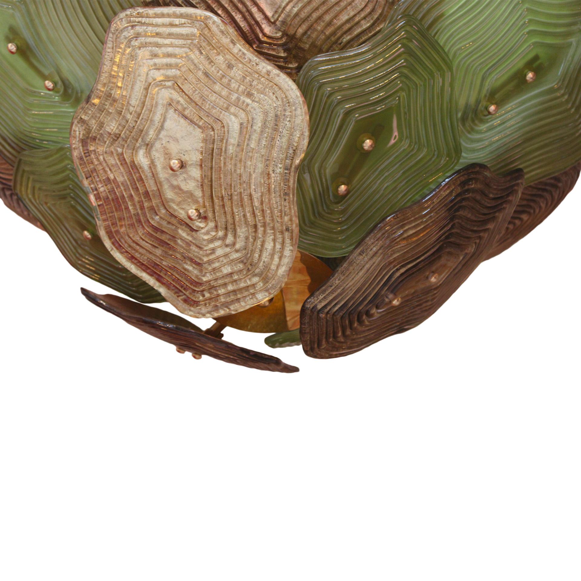 Murano Multicolored Green, Brown and Gold Glass Ceiling Lamp, Italy. In Good Condition For Sale In Ibiza, Spain