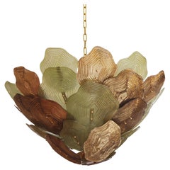 Lampada da soffitto di Murano in vetro multicolore verde, marrone e oro, Italia.