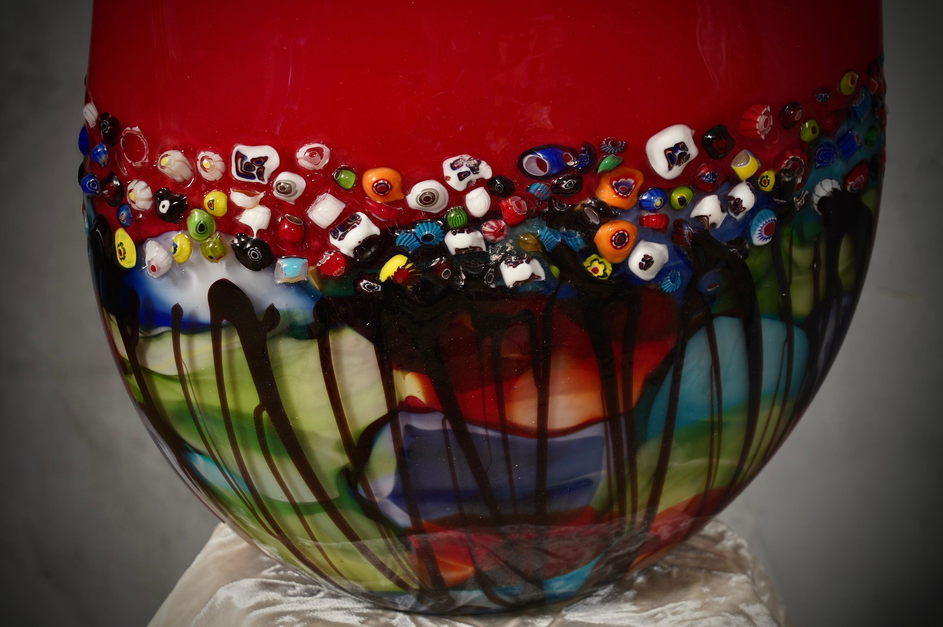 Jarrón de cristal artístico Murrina de Murano de mediados de siglo, 1980 Moderno de mediados de siglo en venta