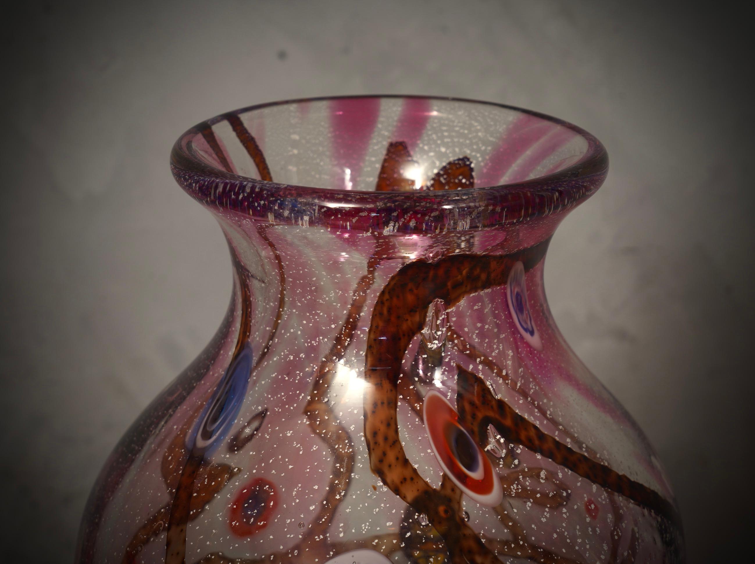 Mid-Century Modern Murano Murrina Art Glass Mid-Century Glass Vase, 1980 For Sale