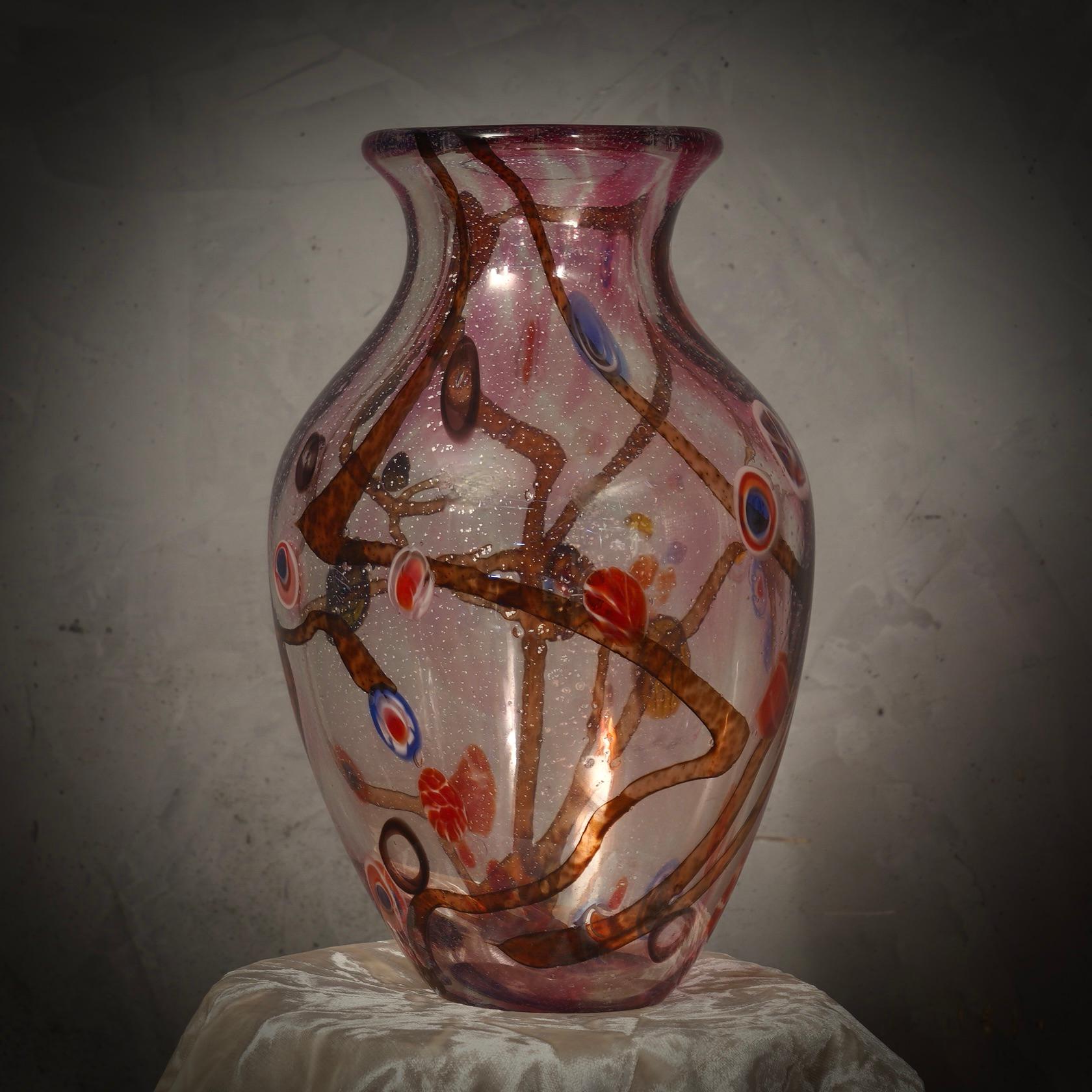Murano Murrina Art Glass Mid-Century Glass Vase, 1980 In Good Condition For Sale In Rome, IT
