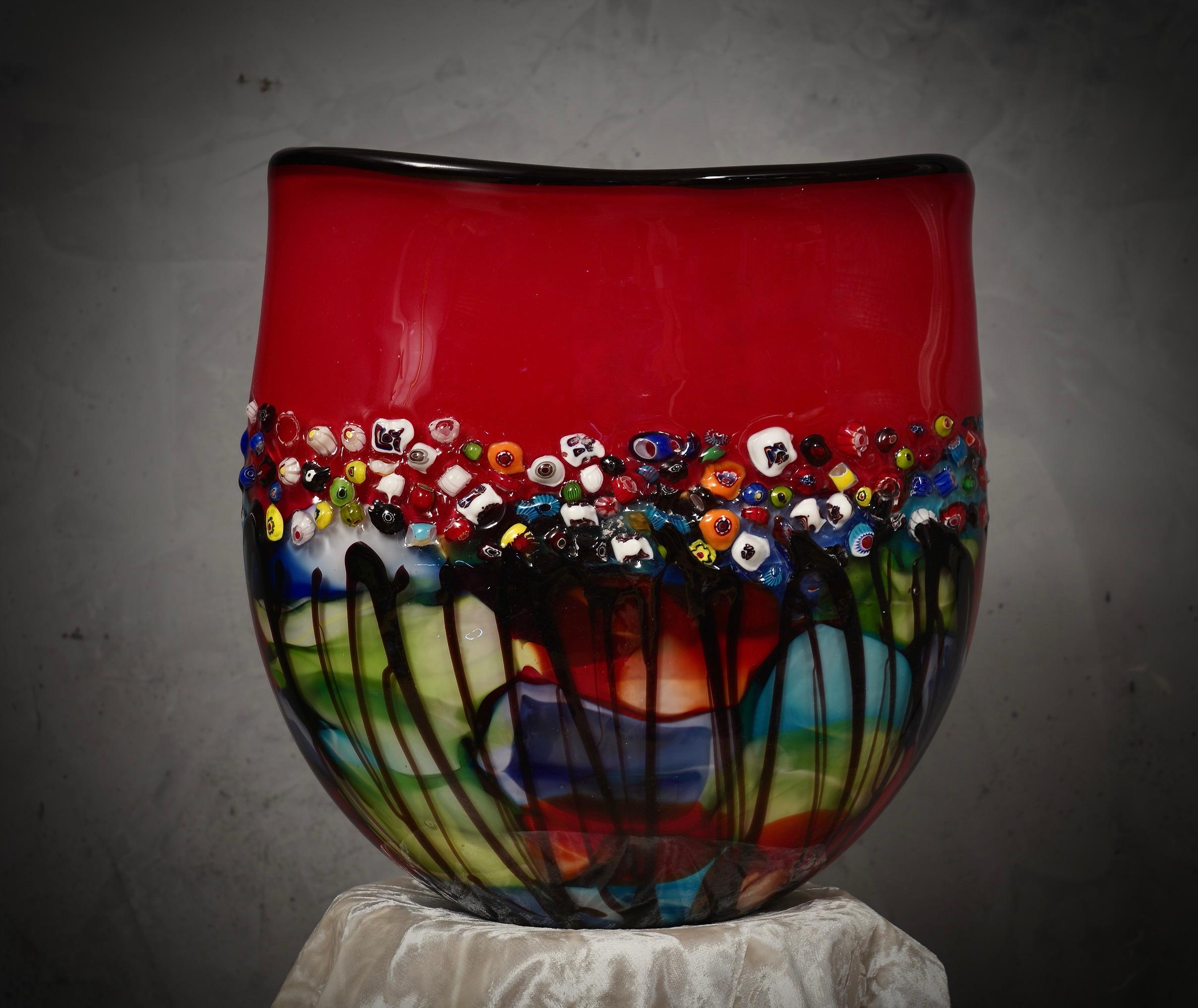 Late 20th Century Murano Murrina Art Glass Mid-Century Glass Vase, 1980 For Sale