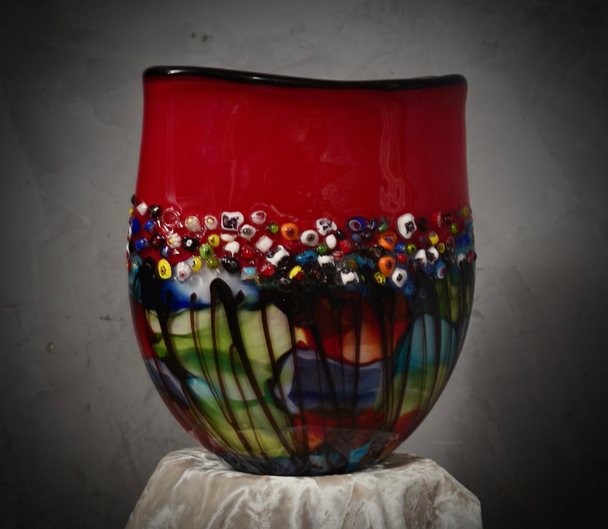 Jarrón de cristal artístico Murrina de Murano de mediados de siglo, 1980 en venta 1