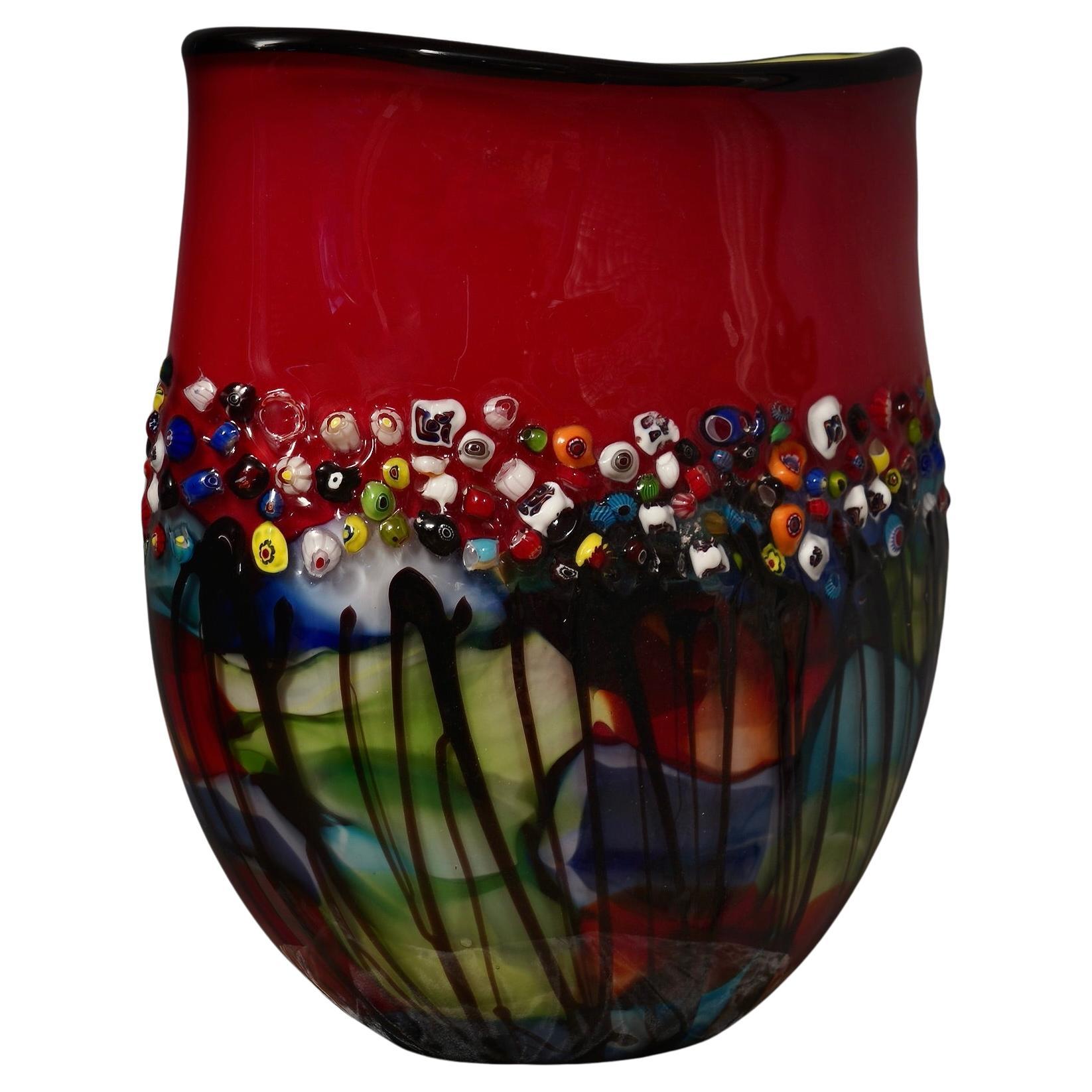 Murano Murrina Art Glass Mid-Century Glass Vase, 1980 For Sale